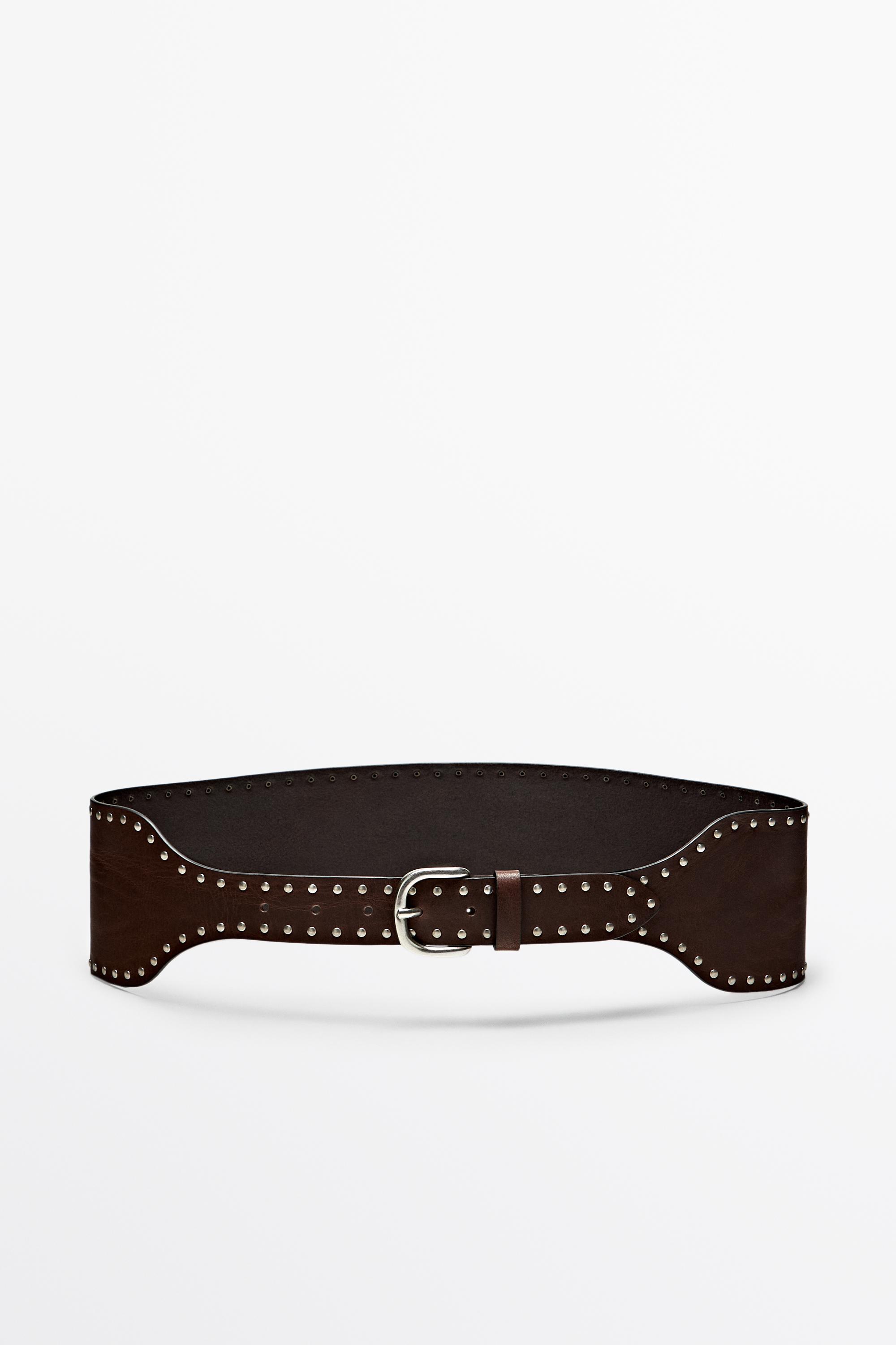 Nappa leather stud belt Brown