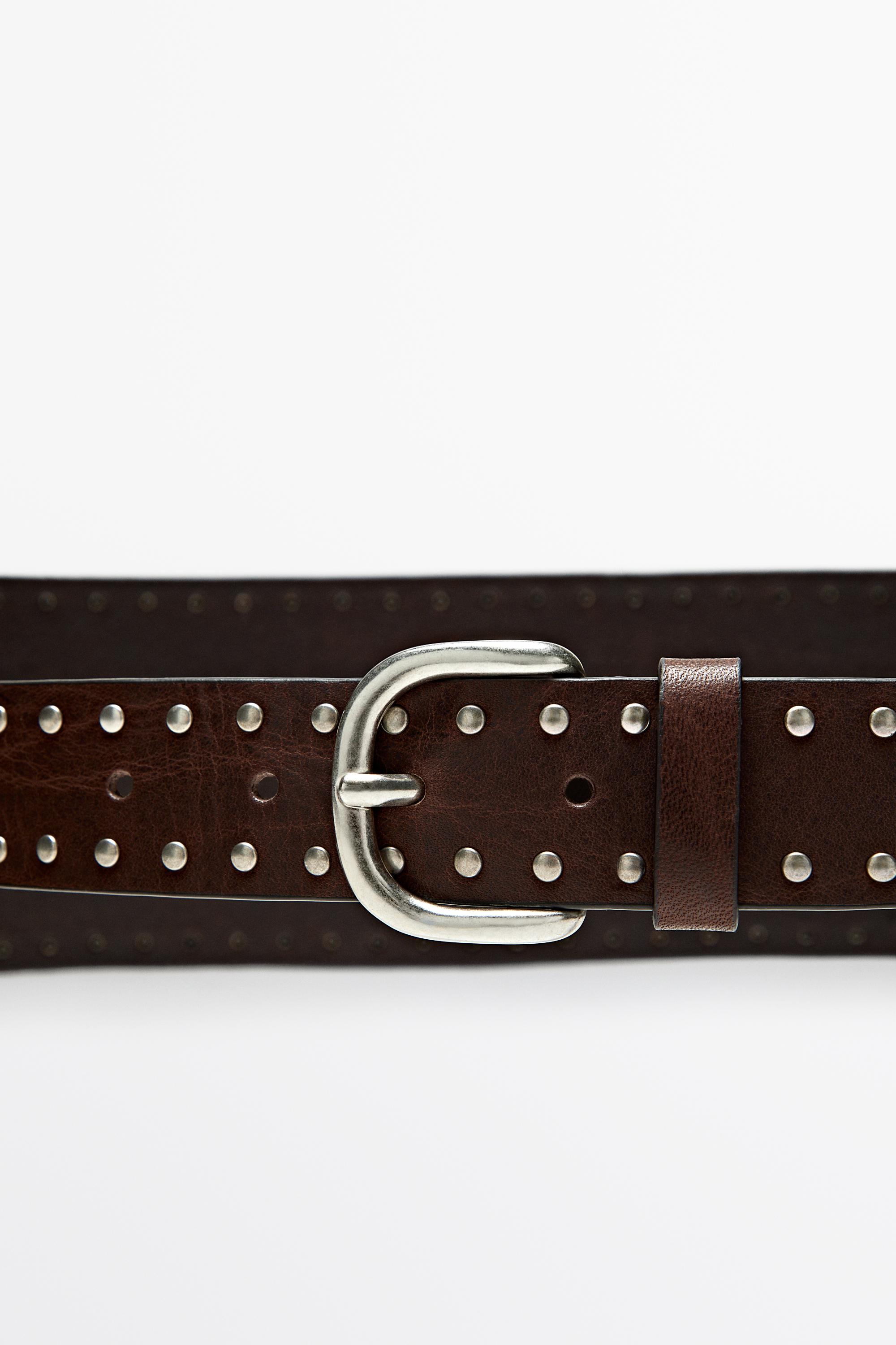 Nappa leather stud belt Brown