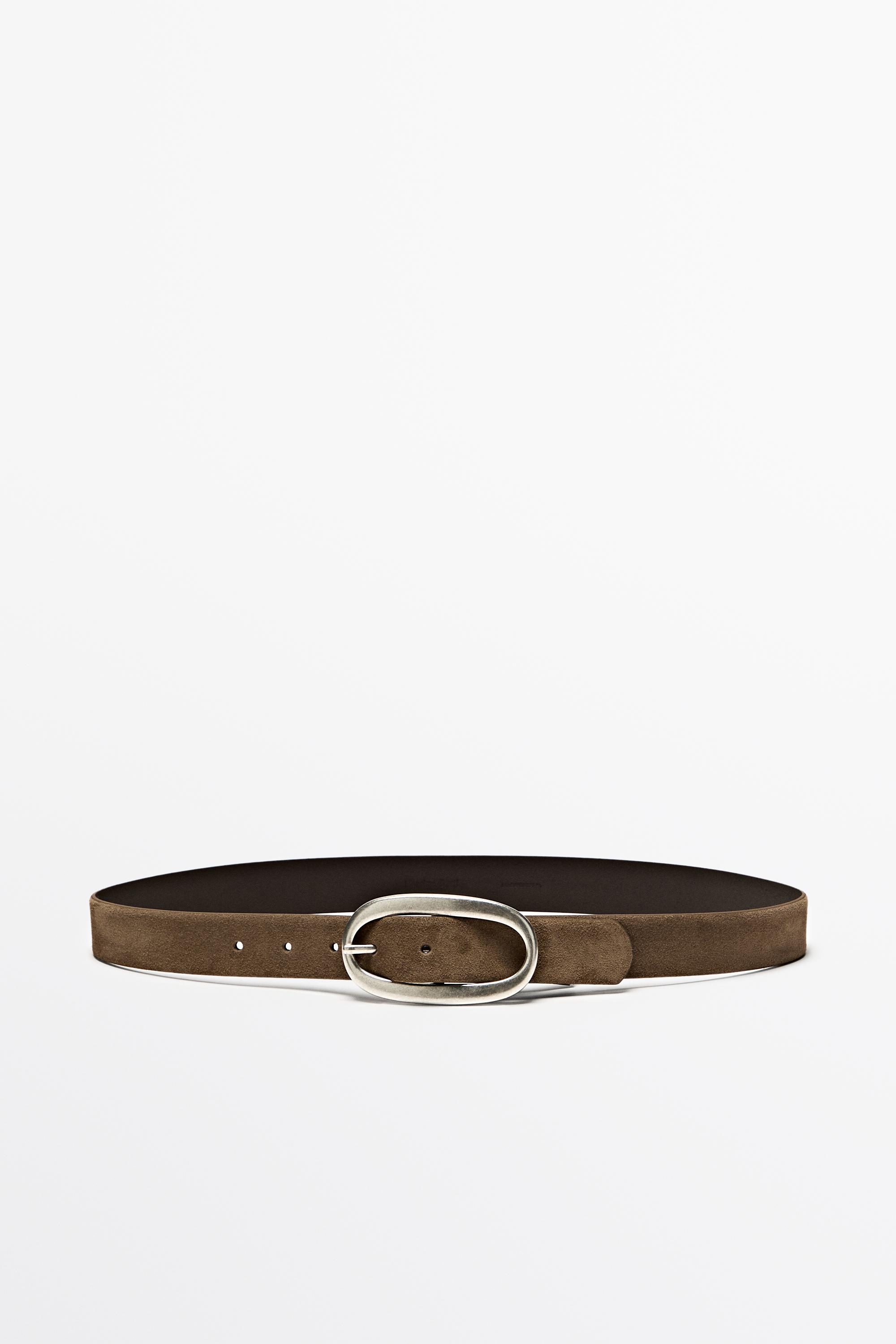 Split suede leather belt Mole Brown