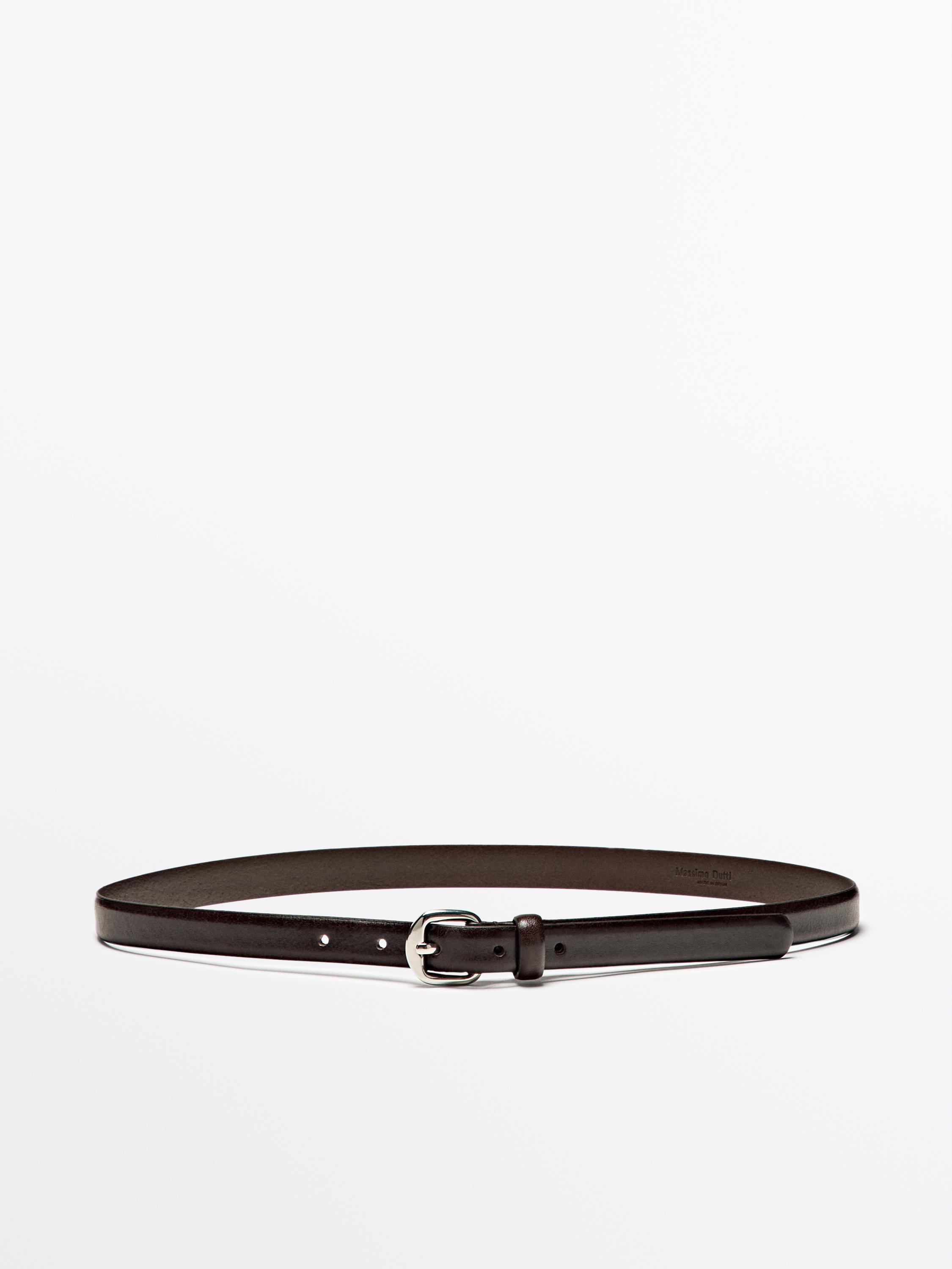 Leather belt with arched buckle Brown