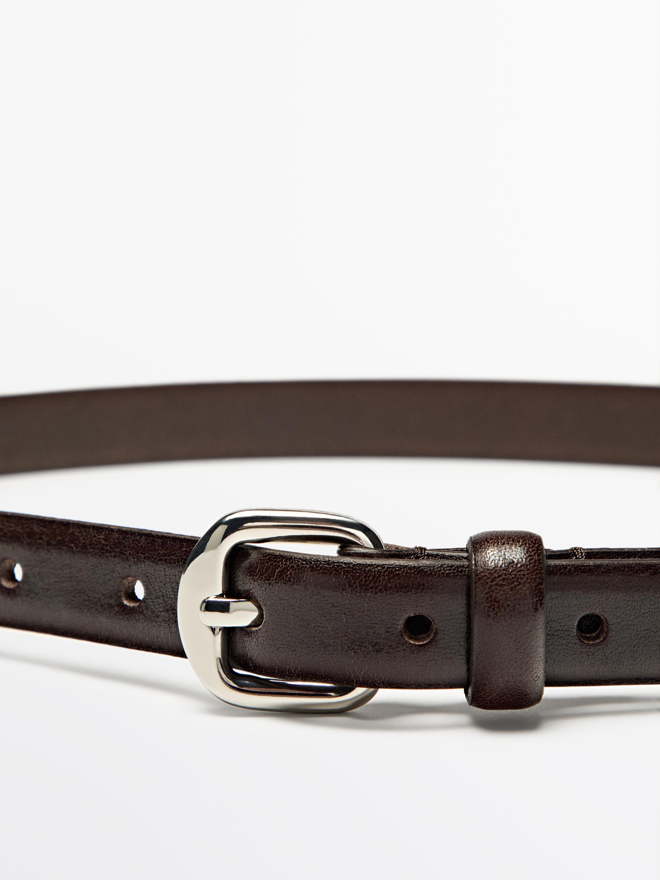 Leather belt with arched buckle Brown