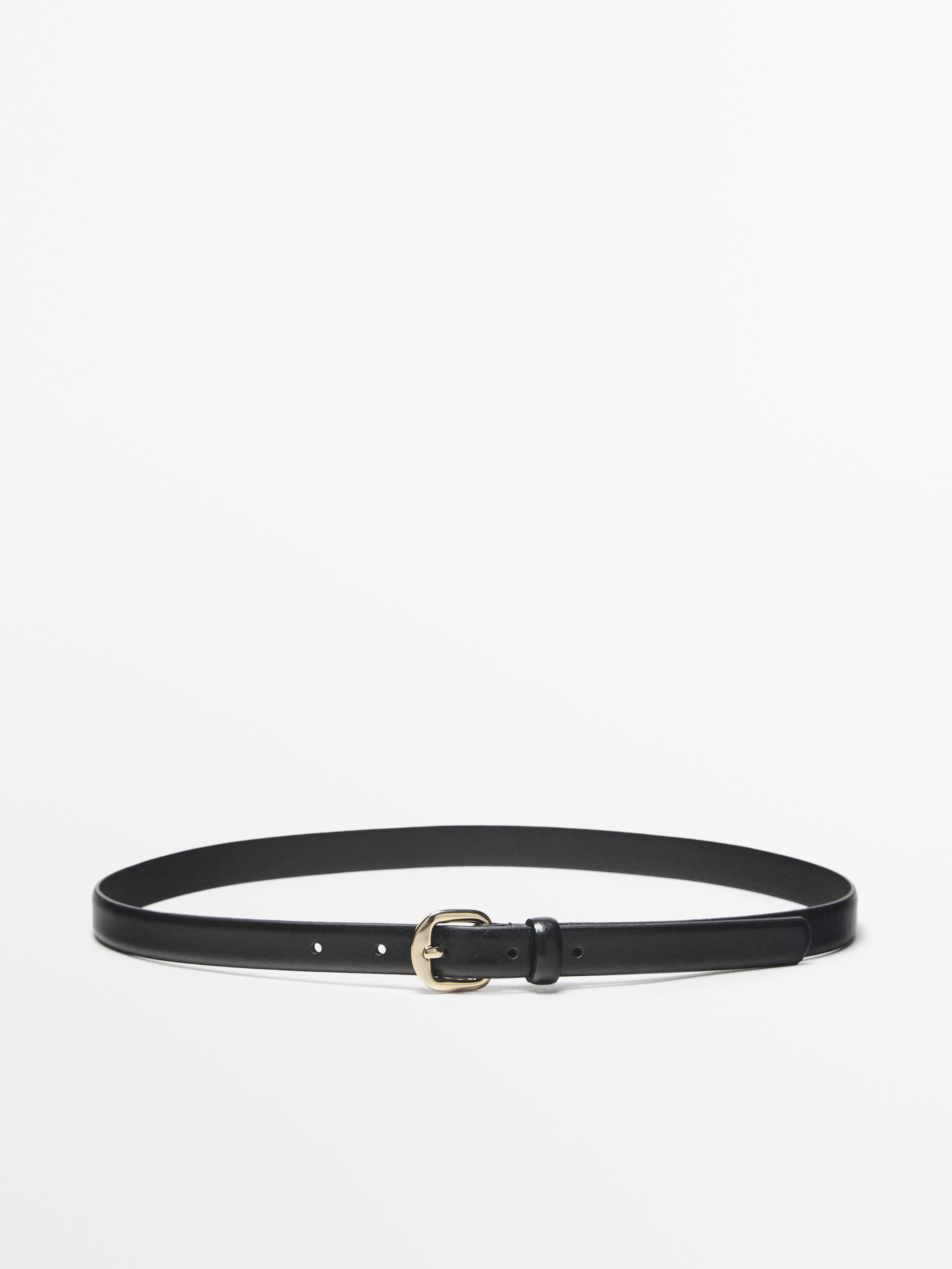 Leather belt with arched buckle Black
