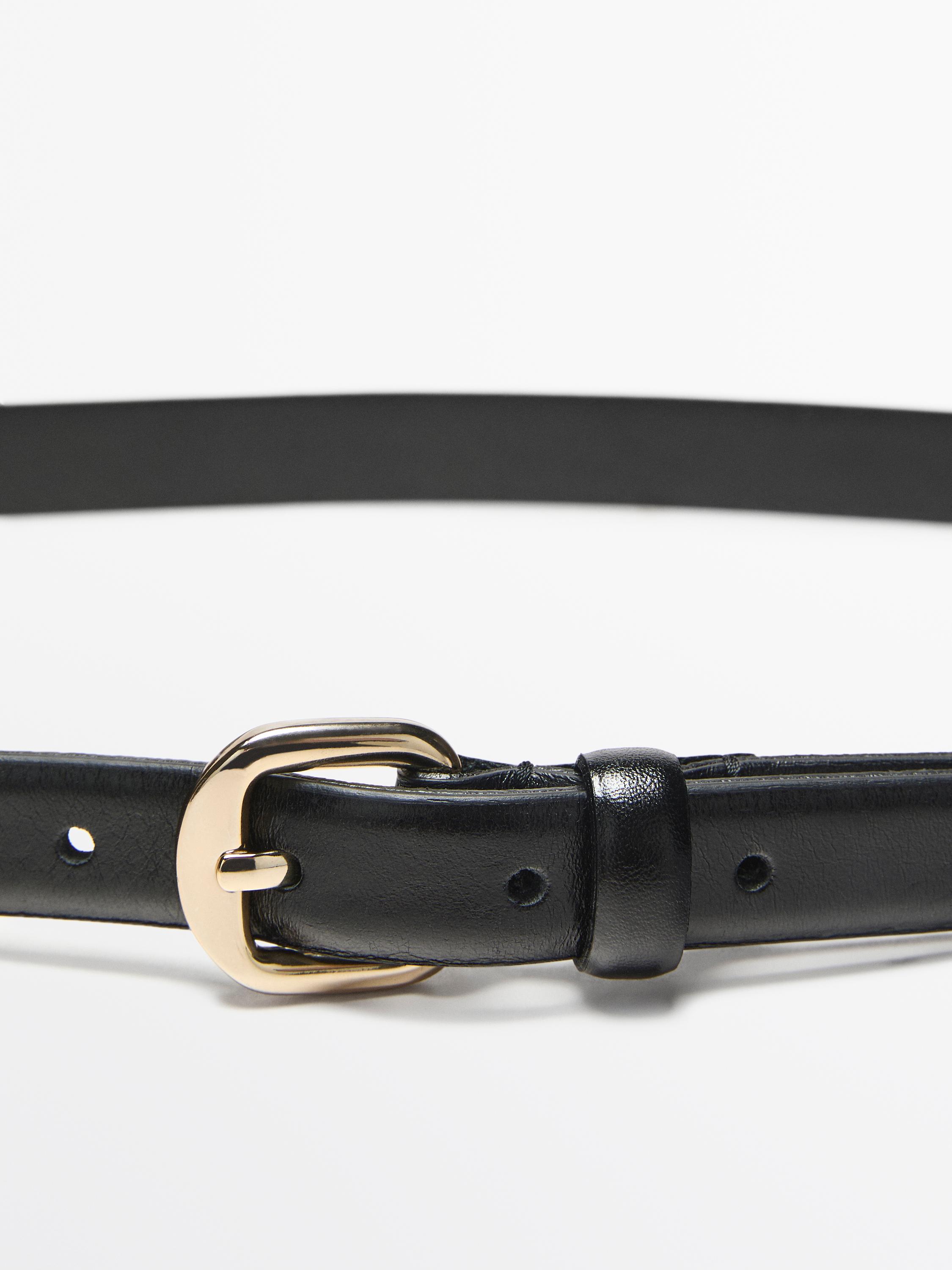 Leather belt with arched buckle Black