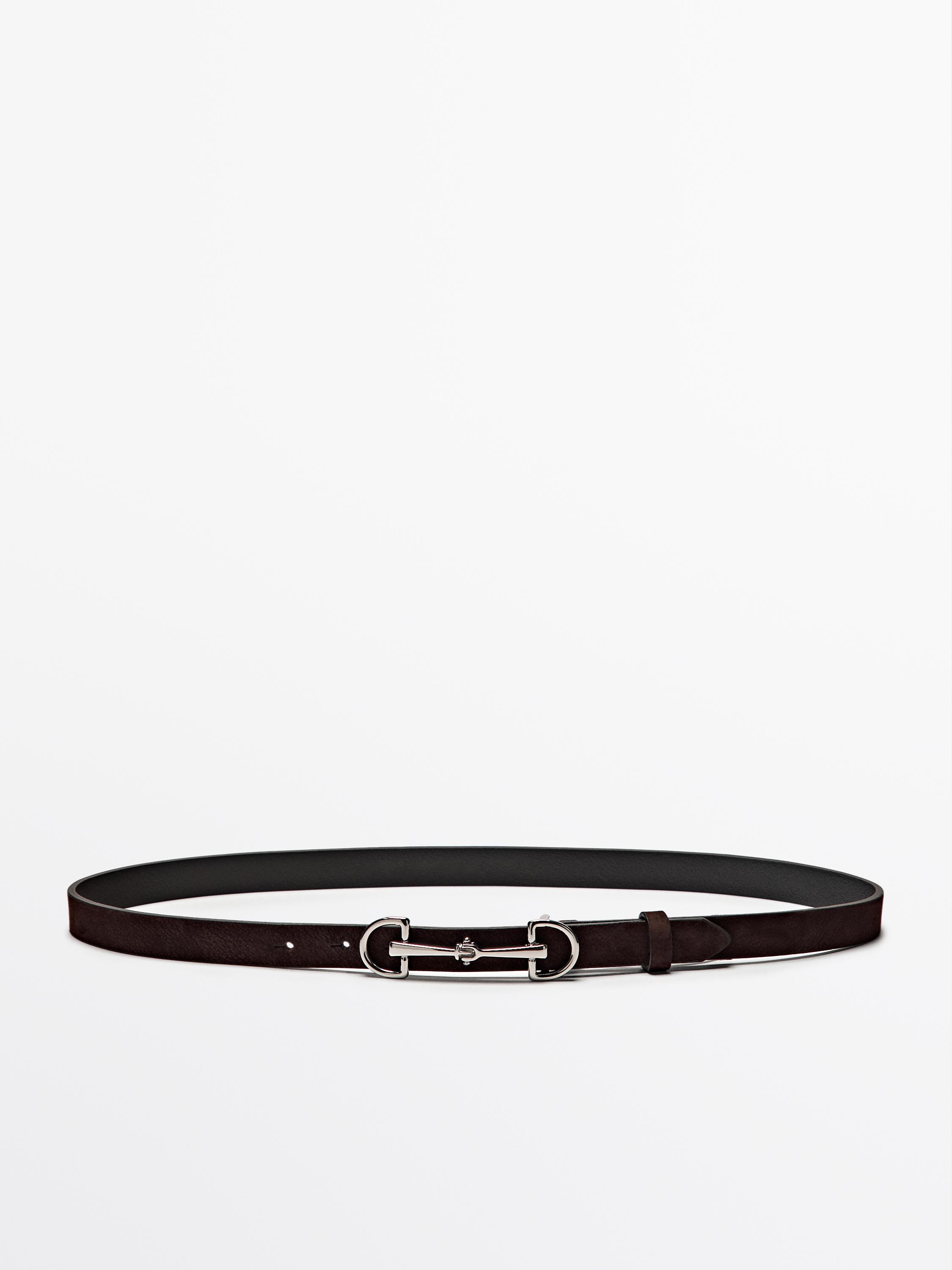 Nubuck leather equestrian belt Brown