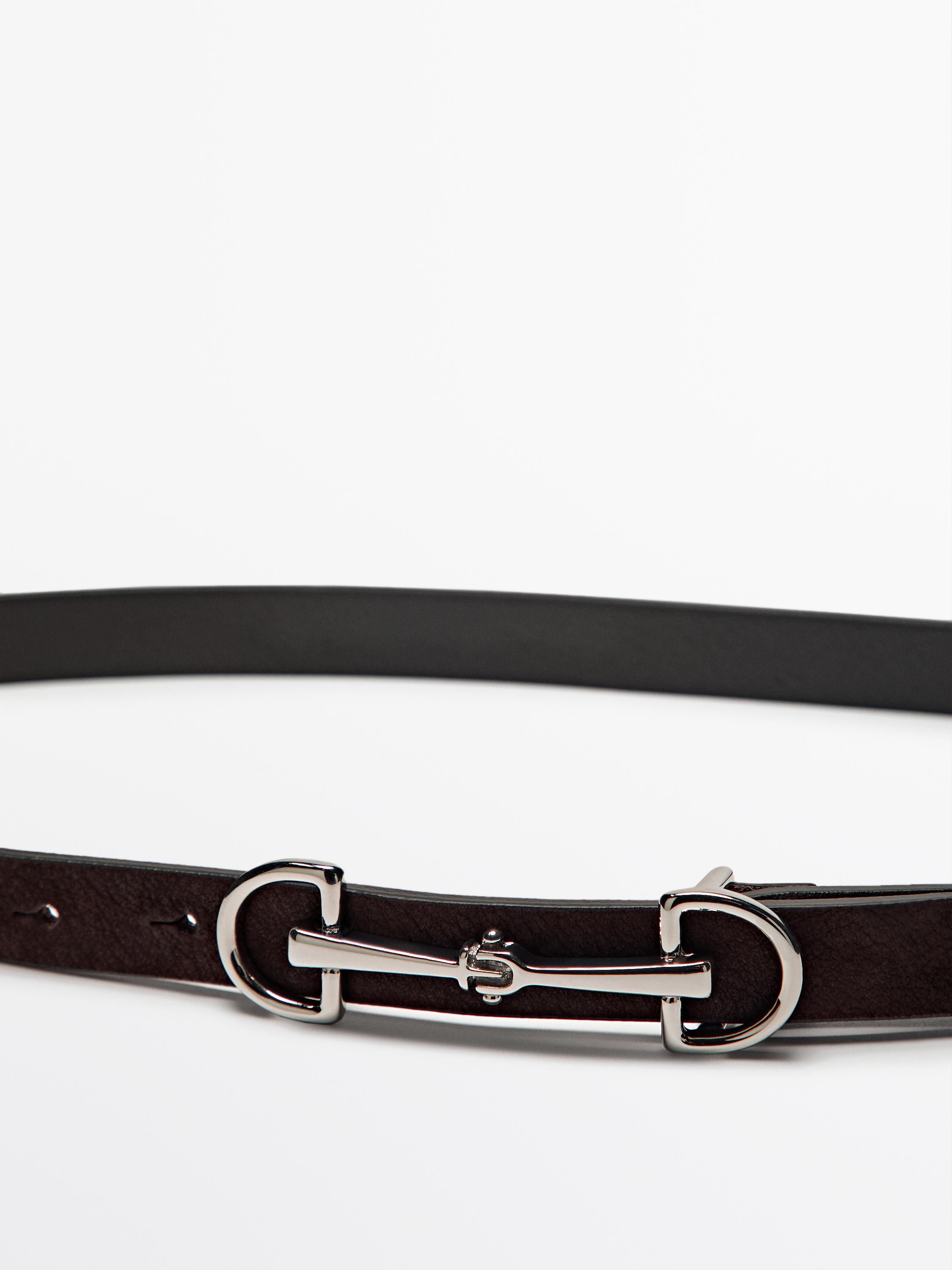 Nubuck leather equestrian belt Brown