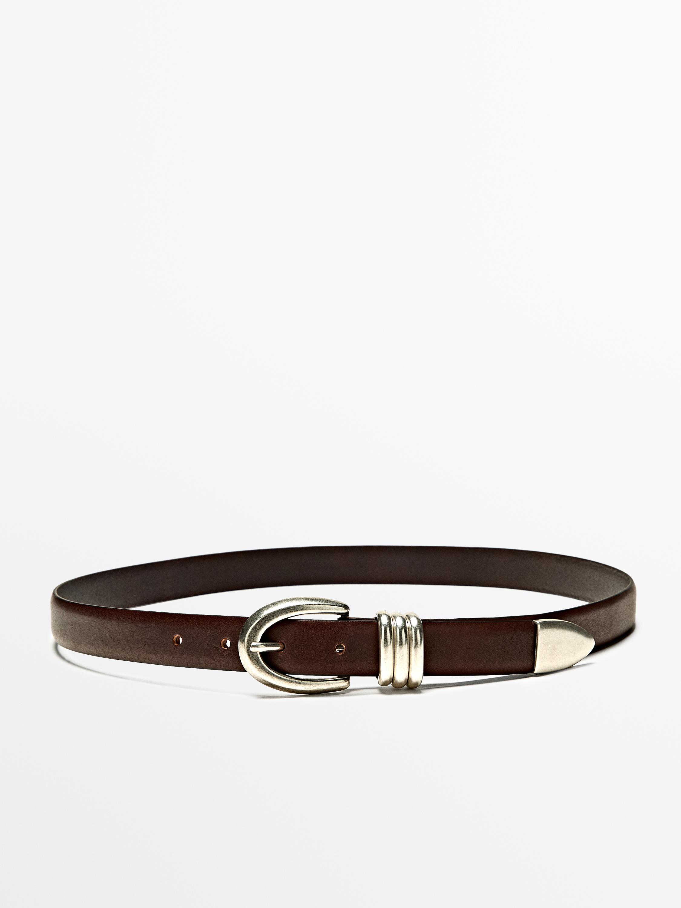Nappa leather belt with metal detail Brown
