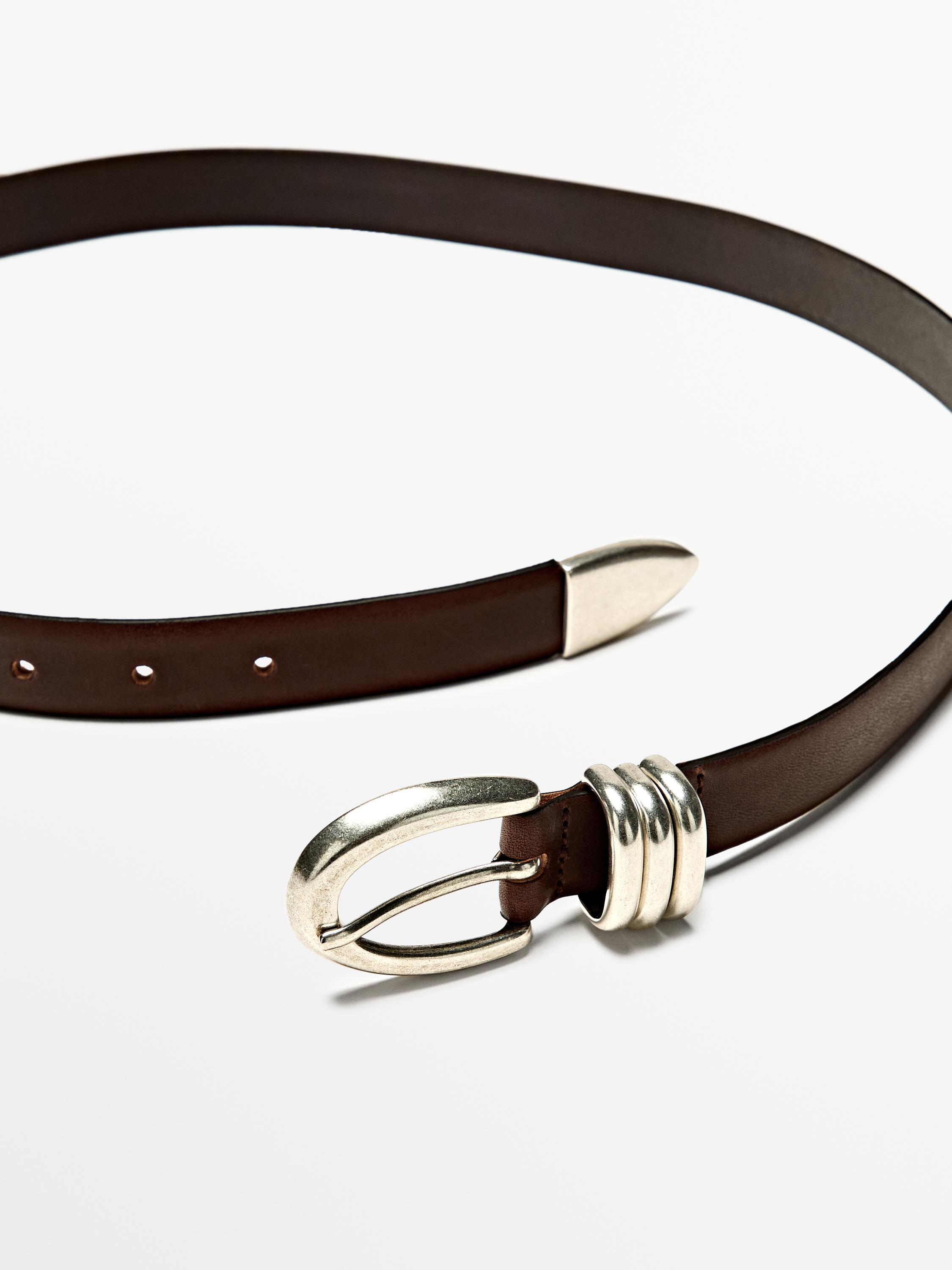 Nappa leather belt with metal detail Brown