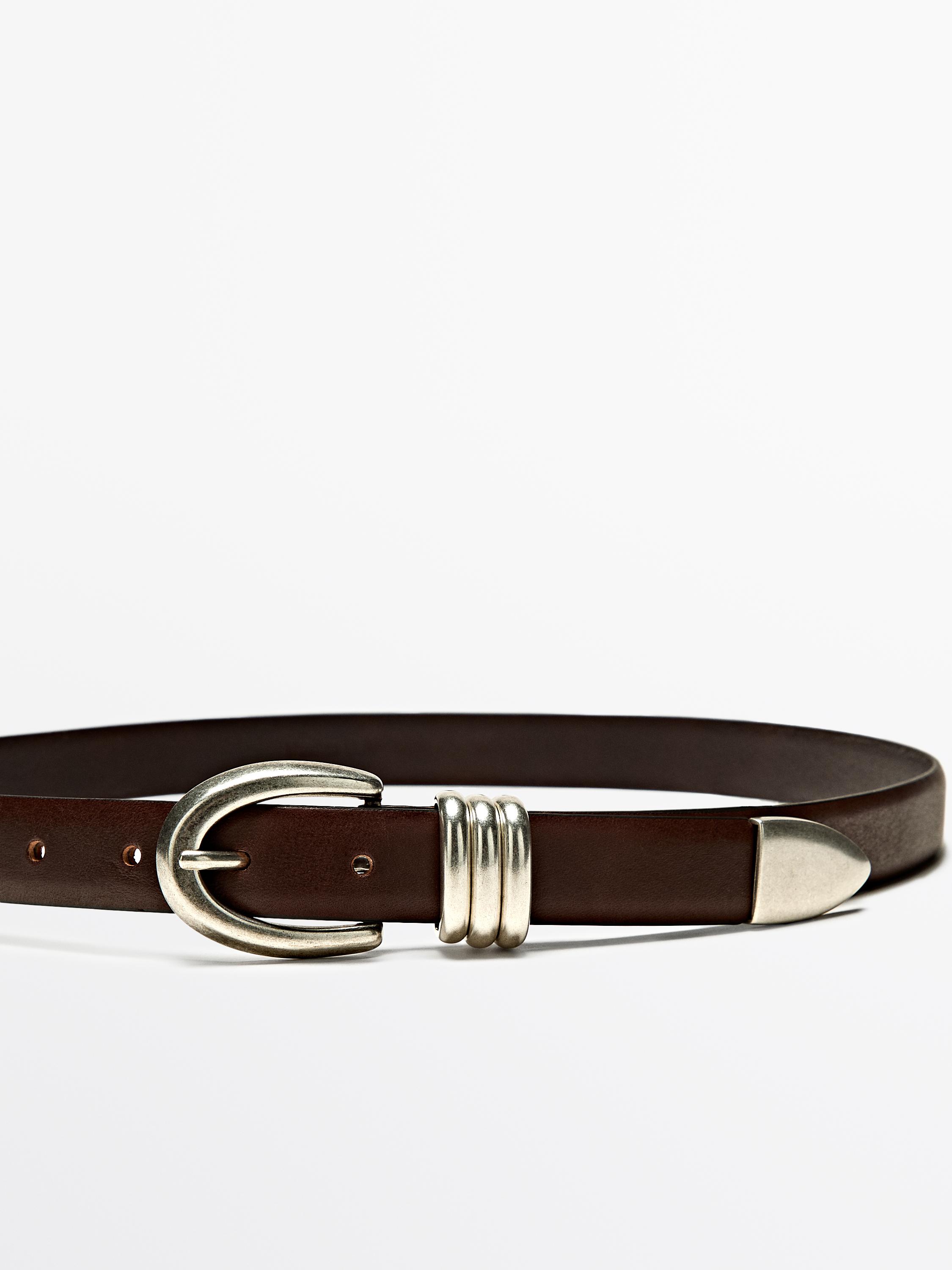 Nappa leather belt with metal detail Brown