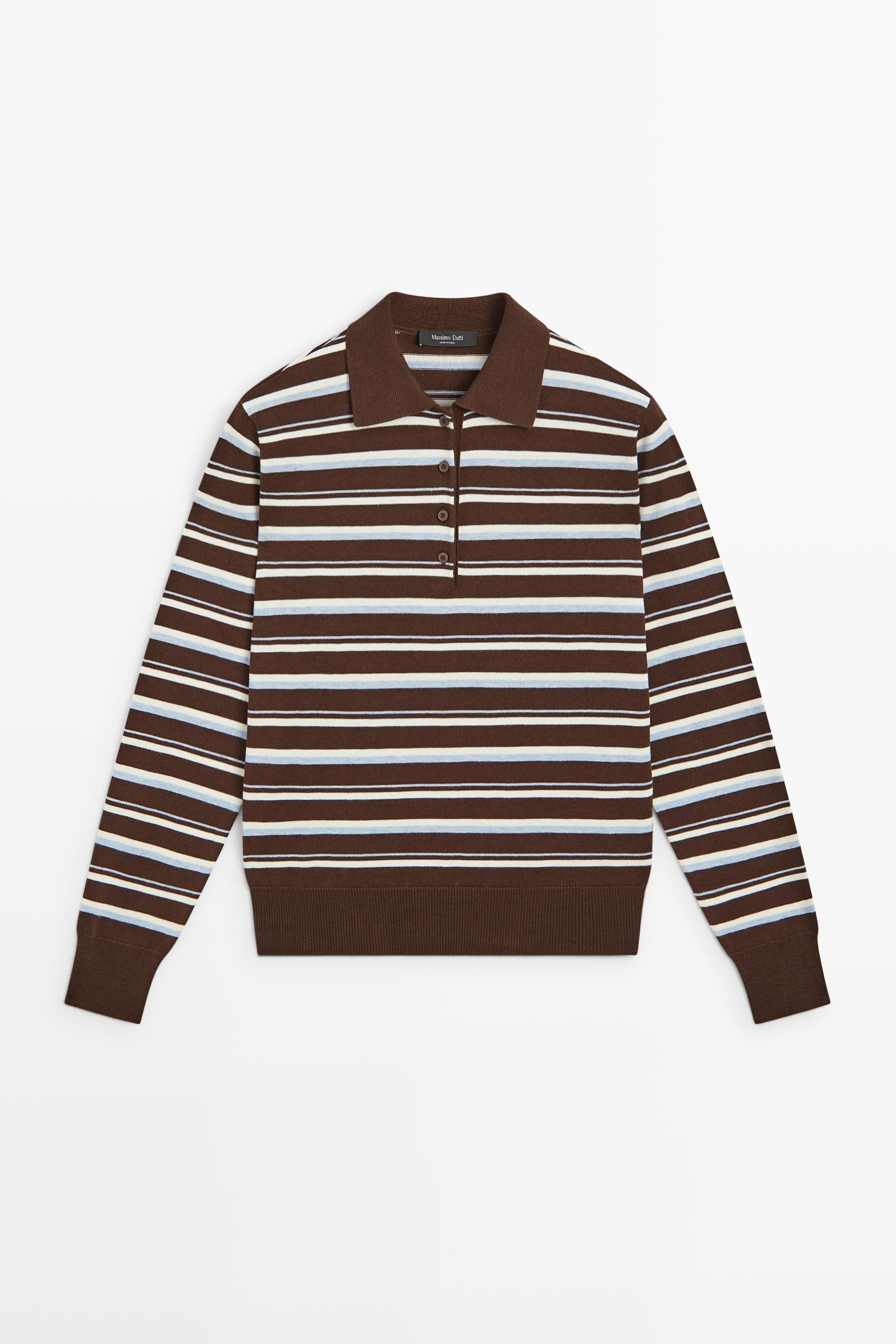 100% cotton striped polo shirt Brown