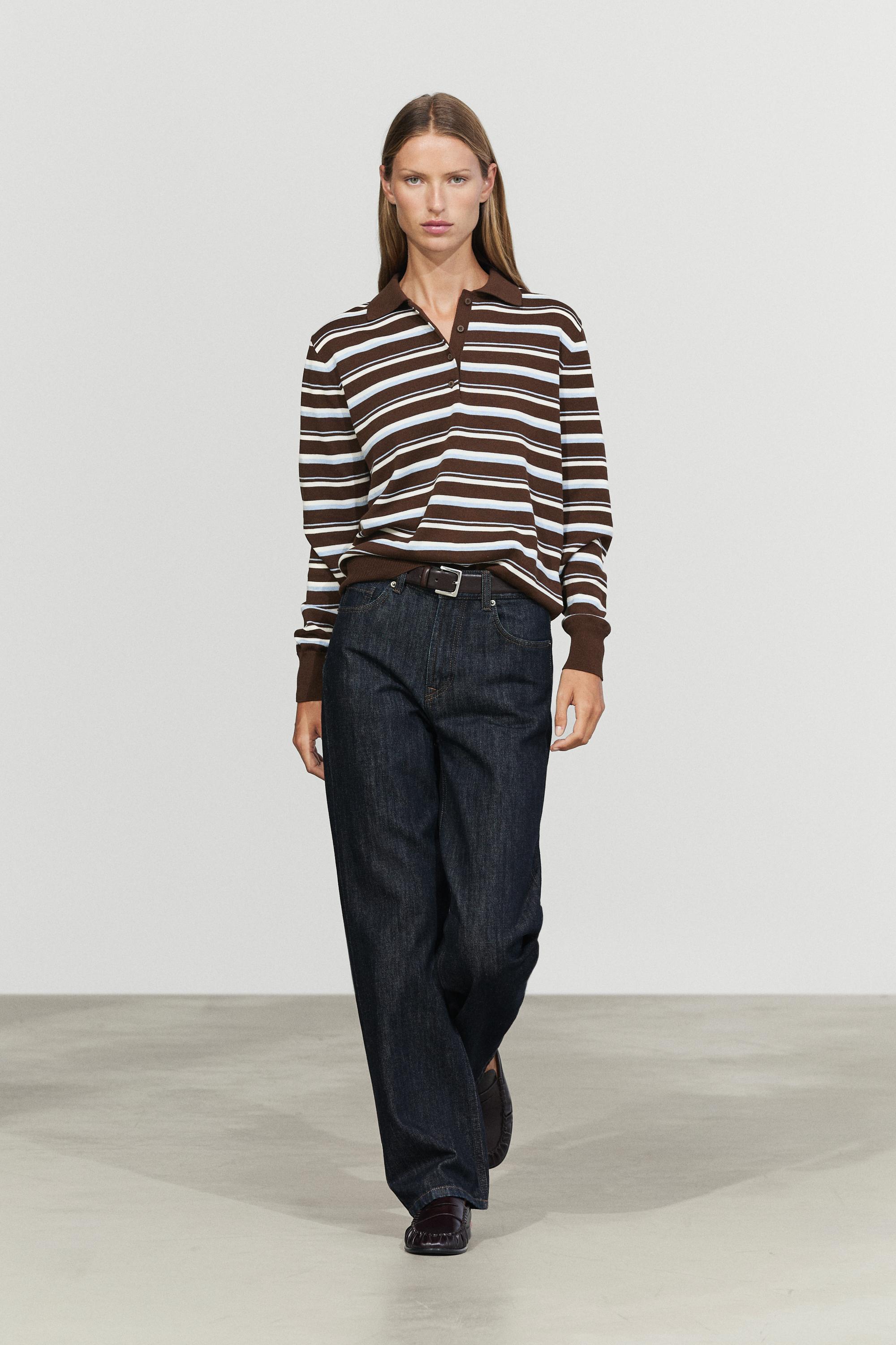 100% cotton striped polo shirt Brown
