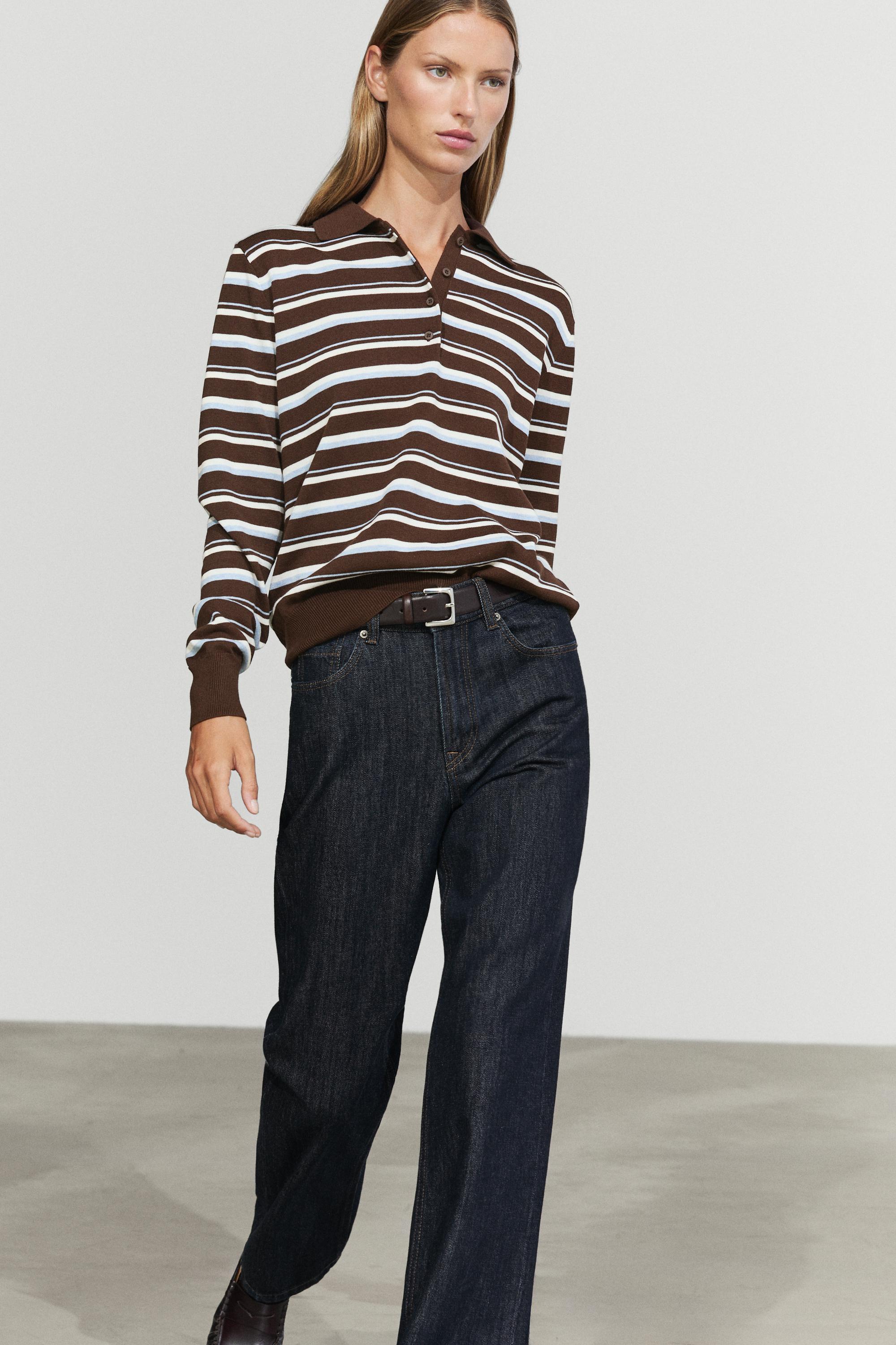 100% cotton striped polo shirt Brown