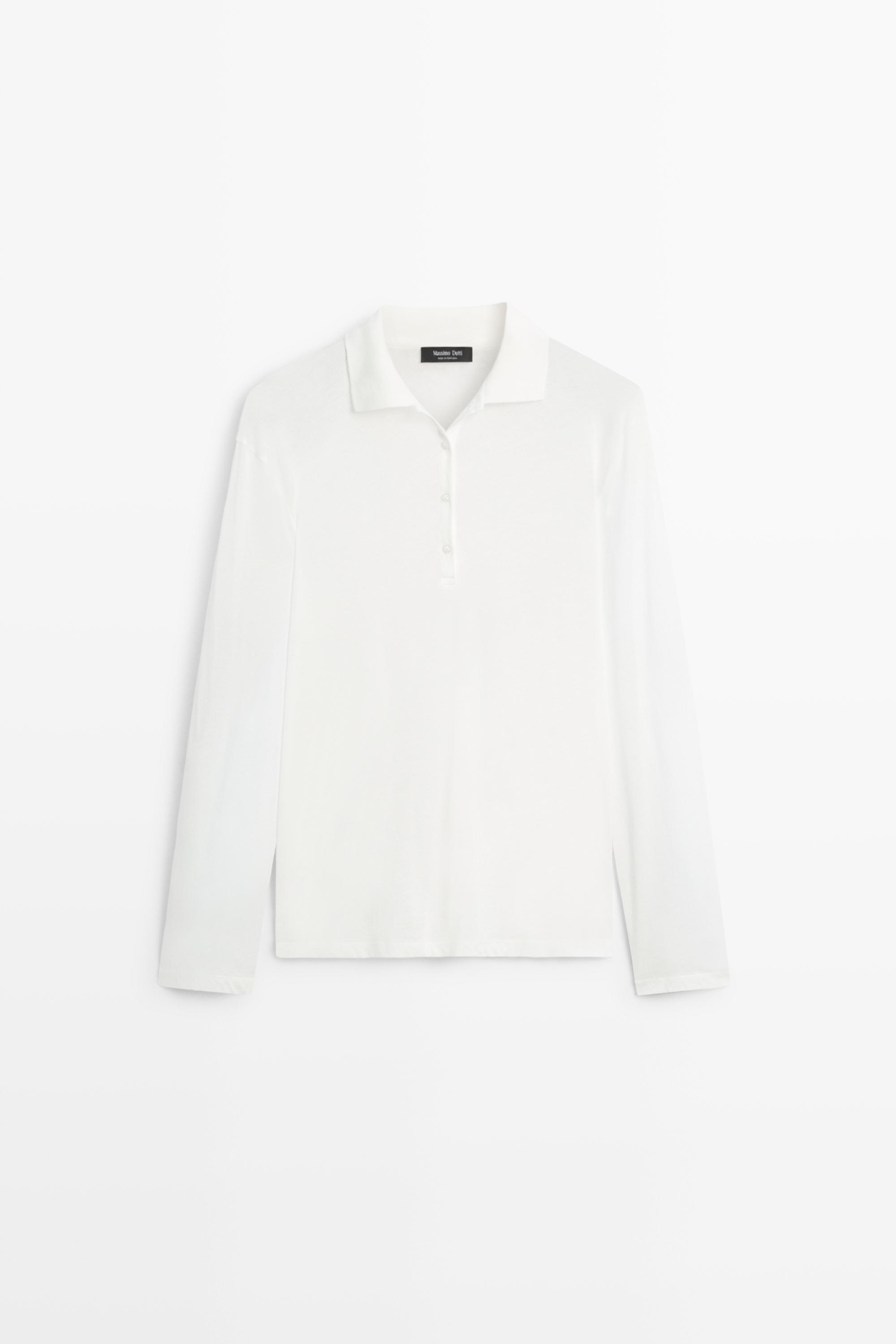 100% cotton long sleeve polo shirt Off White
