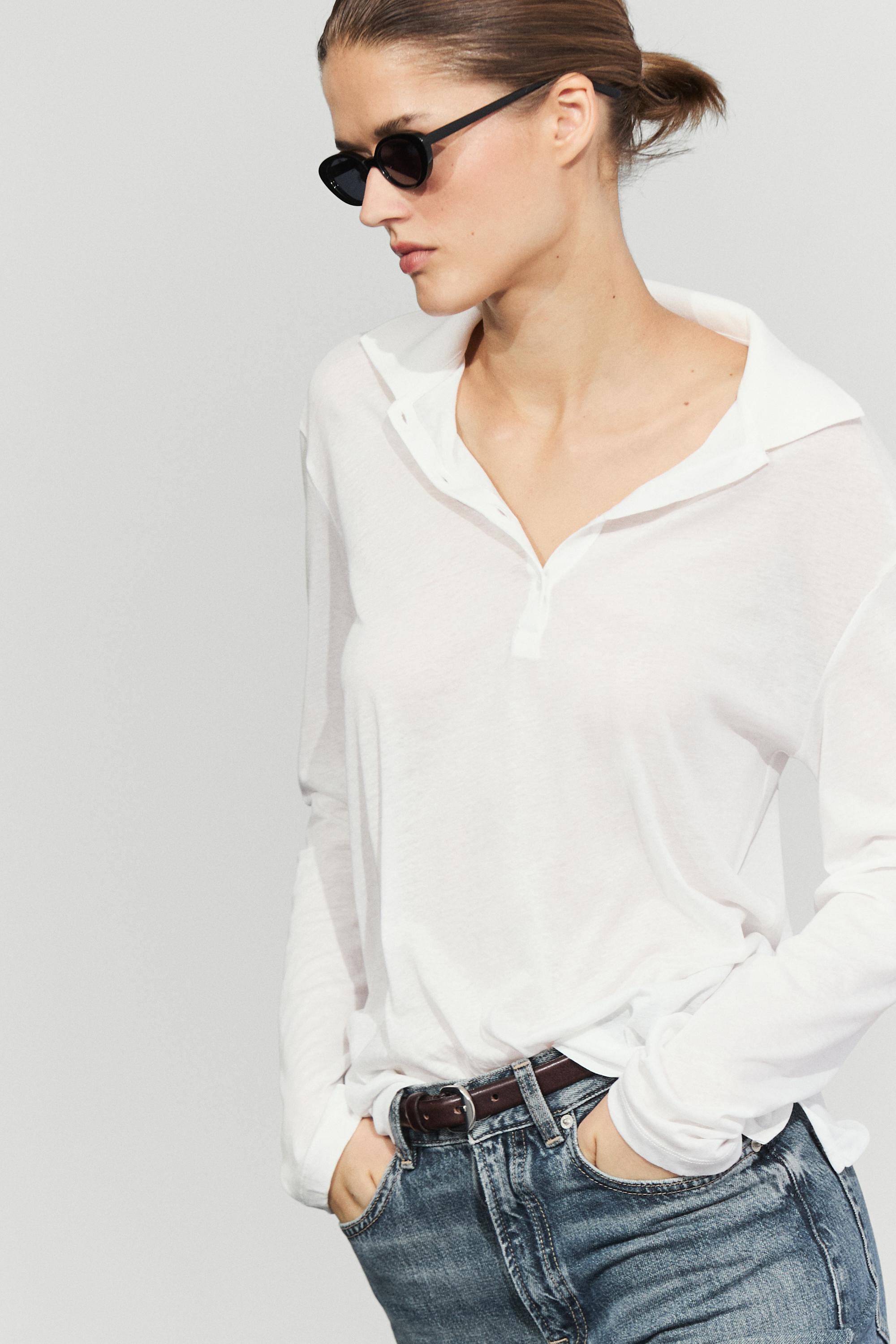 100% cotton long sleeve polo shirt Off White