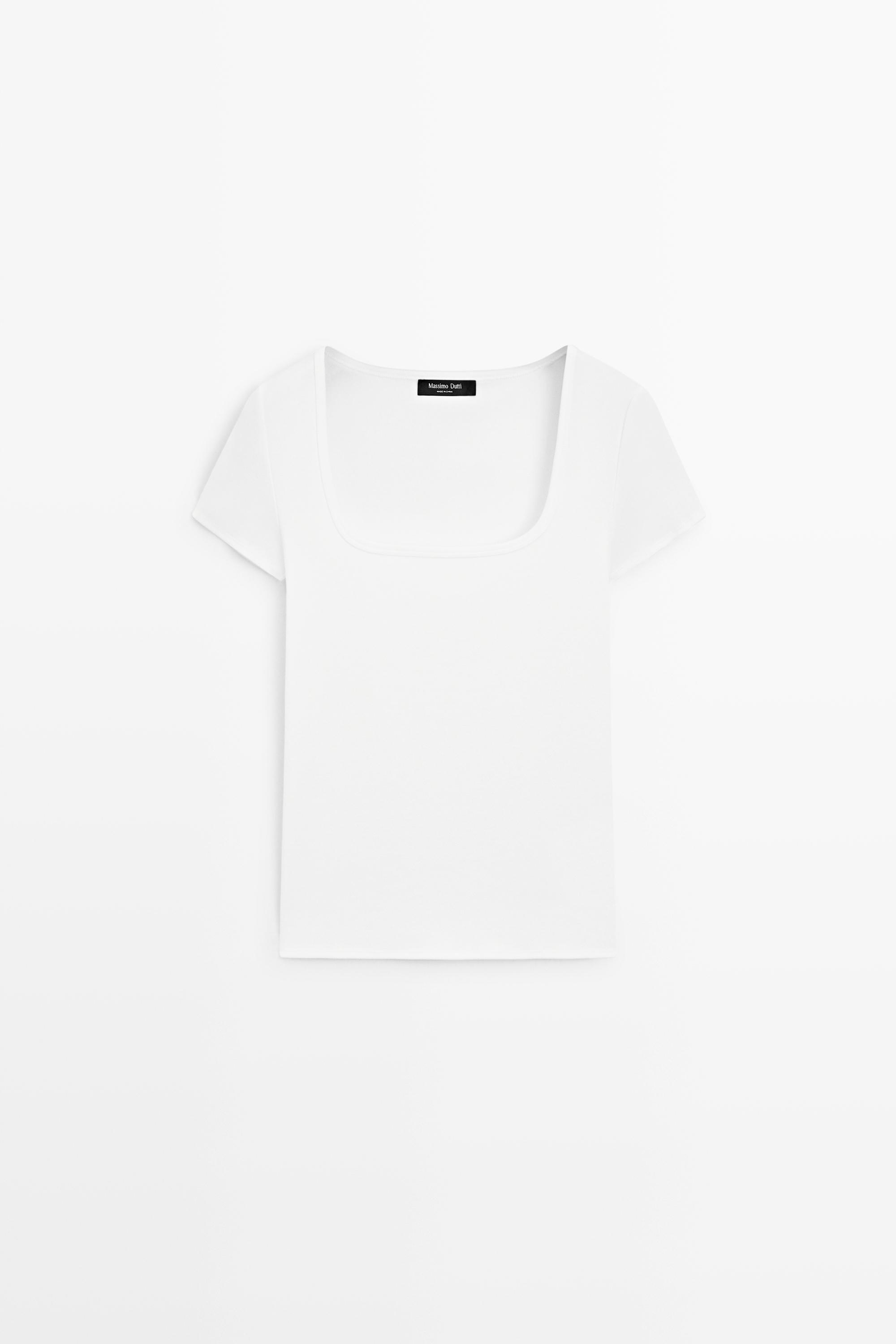 Square-neck short sleeve T-shirt White