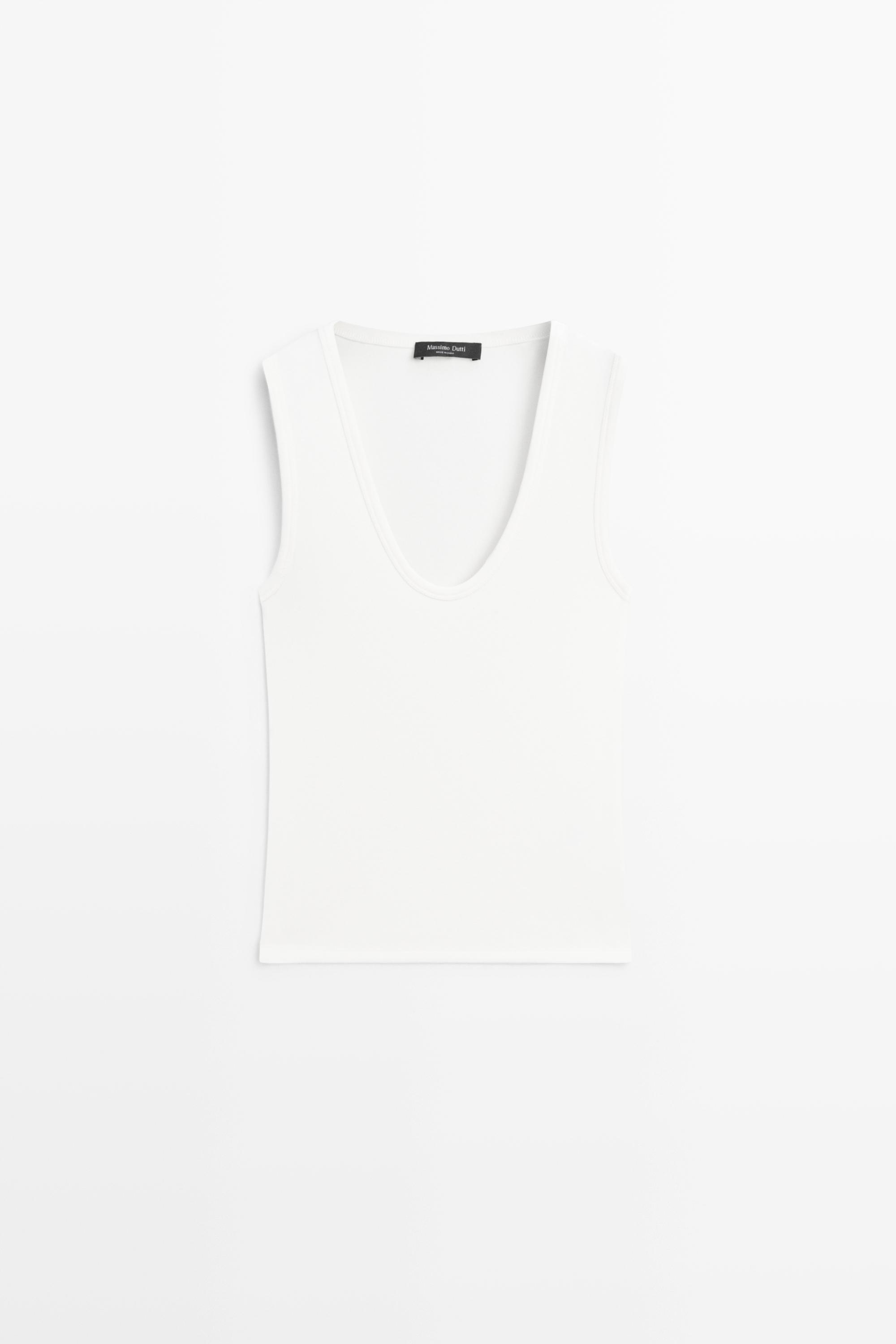 Cotton blend V-neck top White