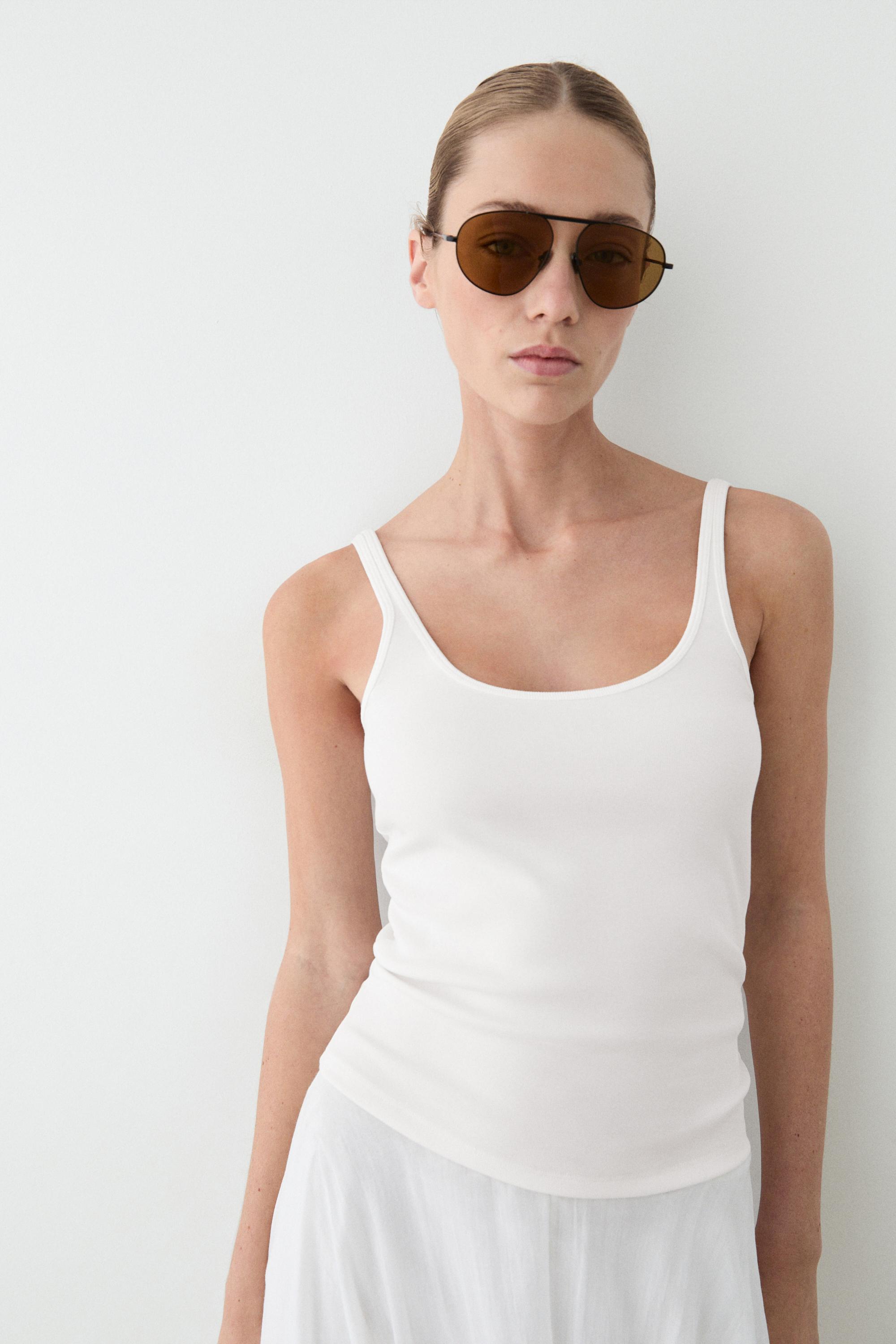 Strappy cotton blend top White