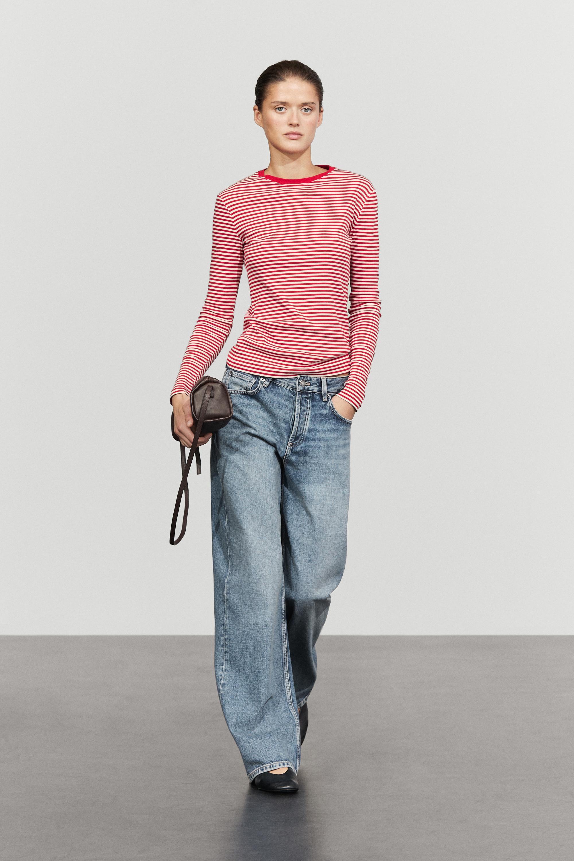 100% cotton long sleeve striped T-shirt Red