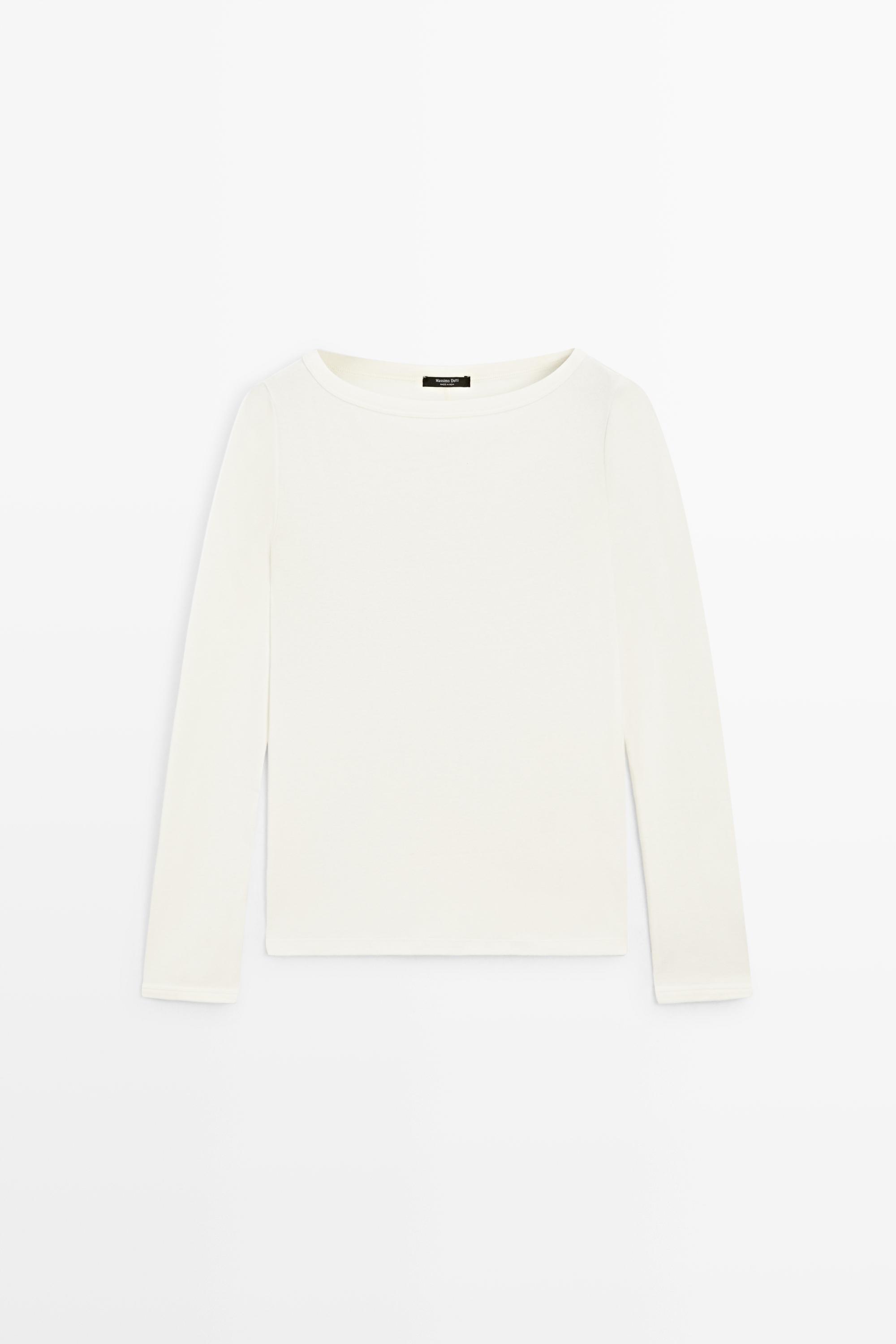 Long Sleeve Boat Neck T-shirt Cream