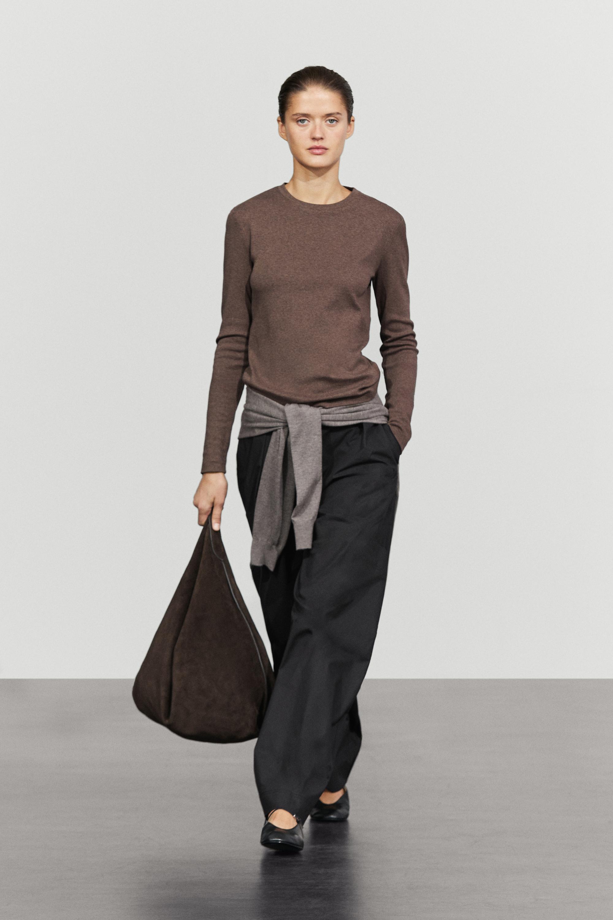 100% cotton long sleeve T-shirt Brown
