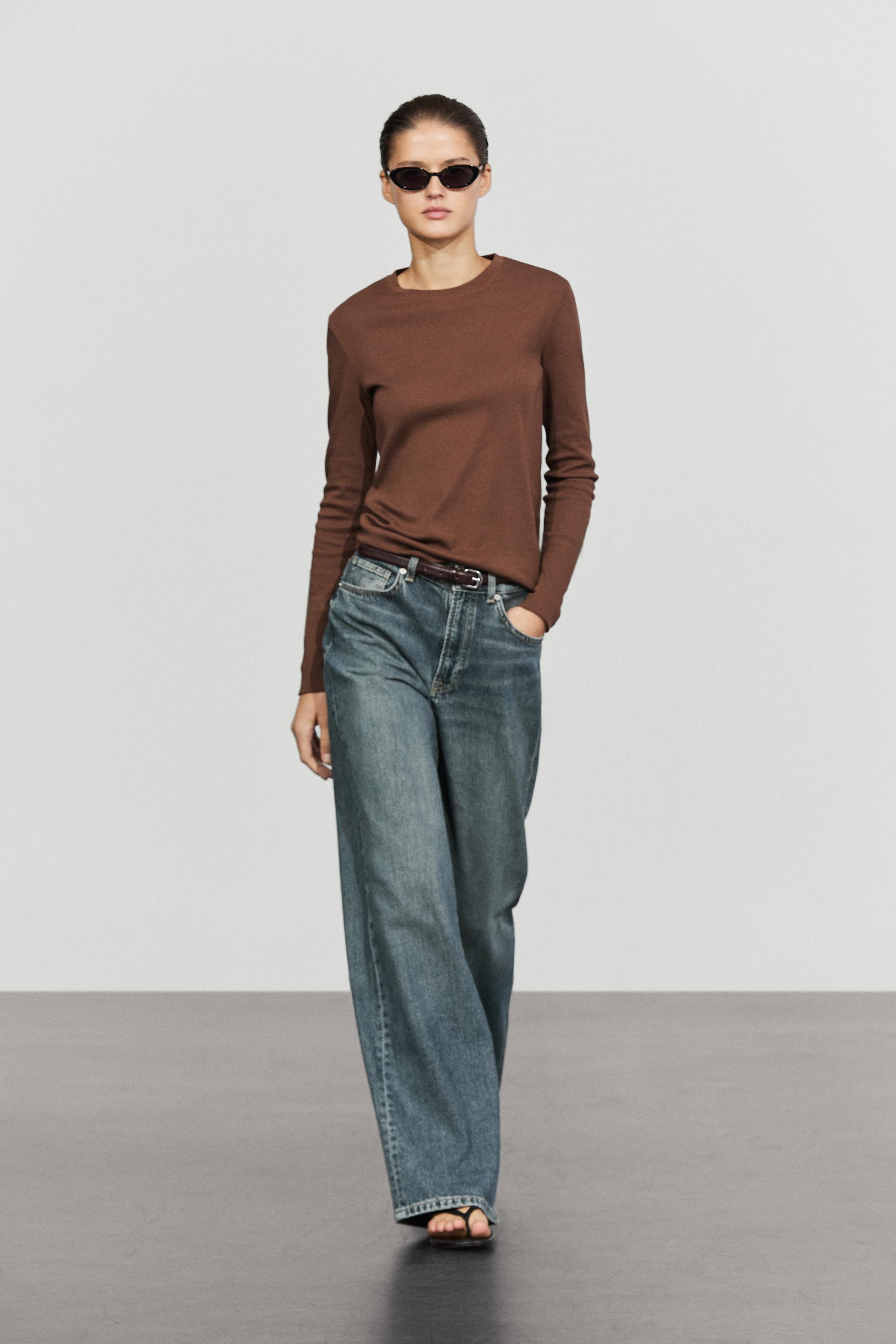 100% cotton long sleeve T-shirt Brown