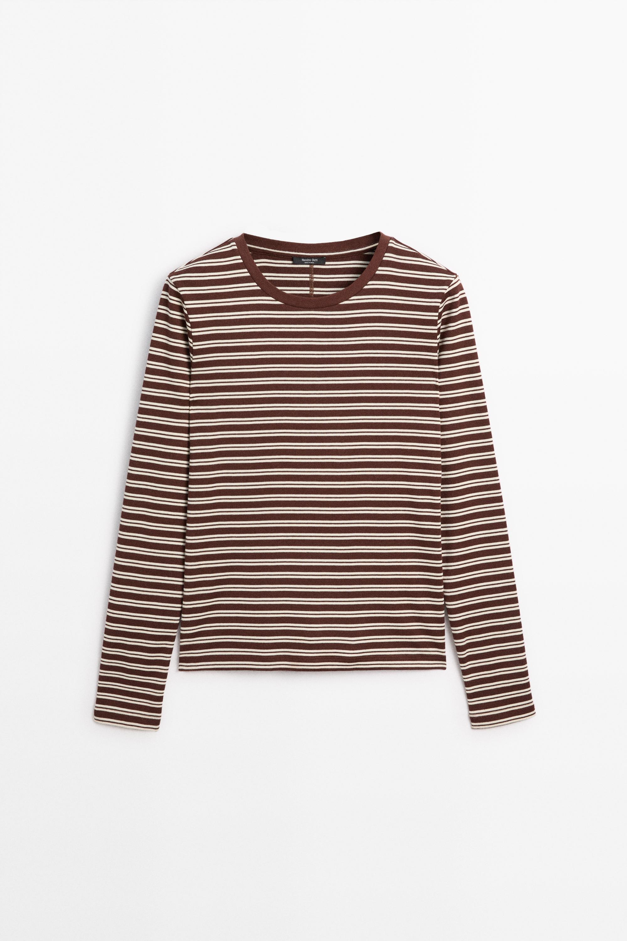 100% cotton striped T-shirt Brown