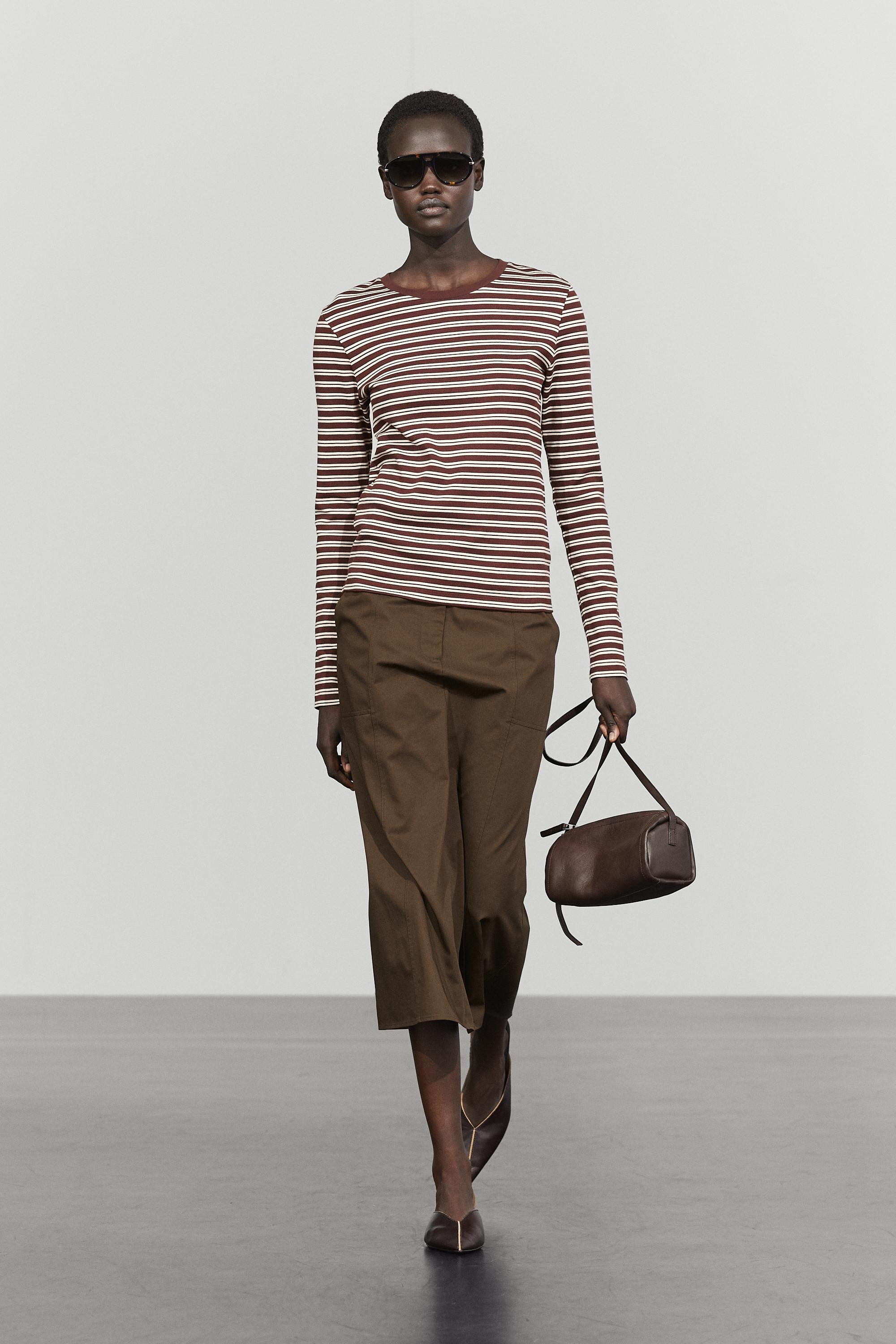 100% cotton striped T-shirt Brown
