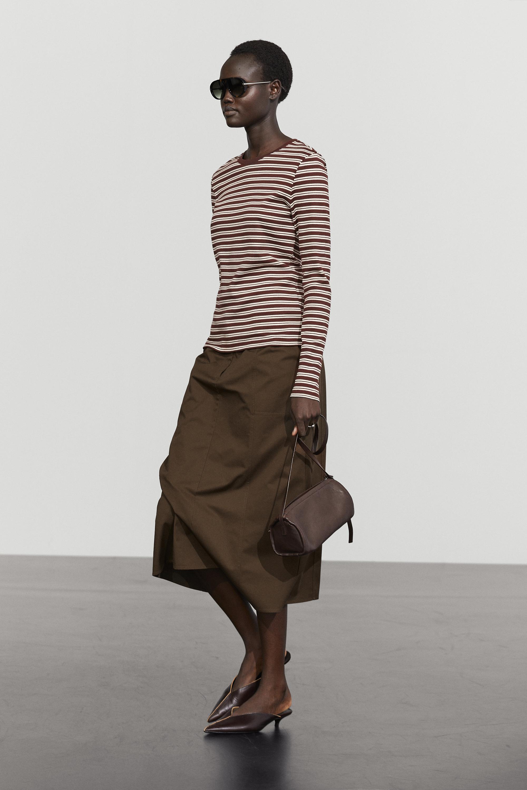 100% cotton striped T-shirt Brown