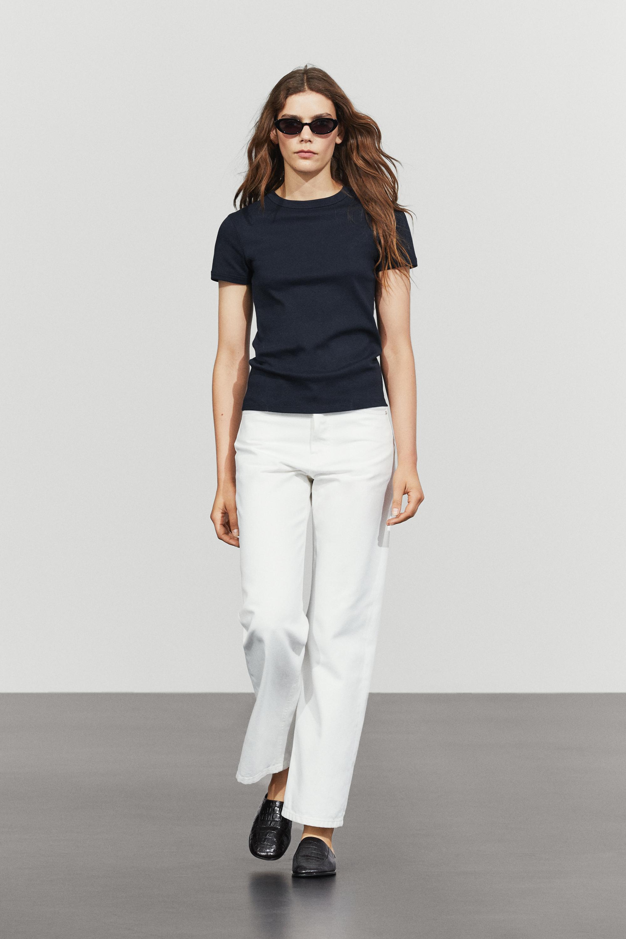 Ribbed short sleeve T-shirt Navy Blue