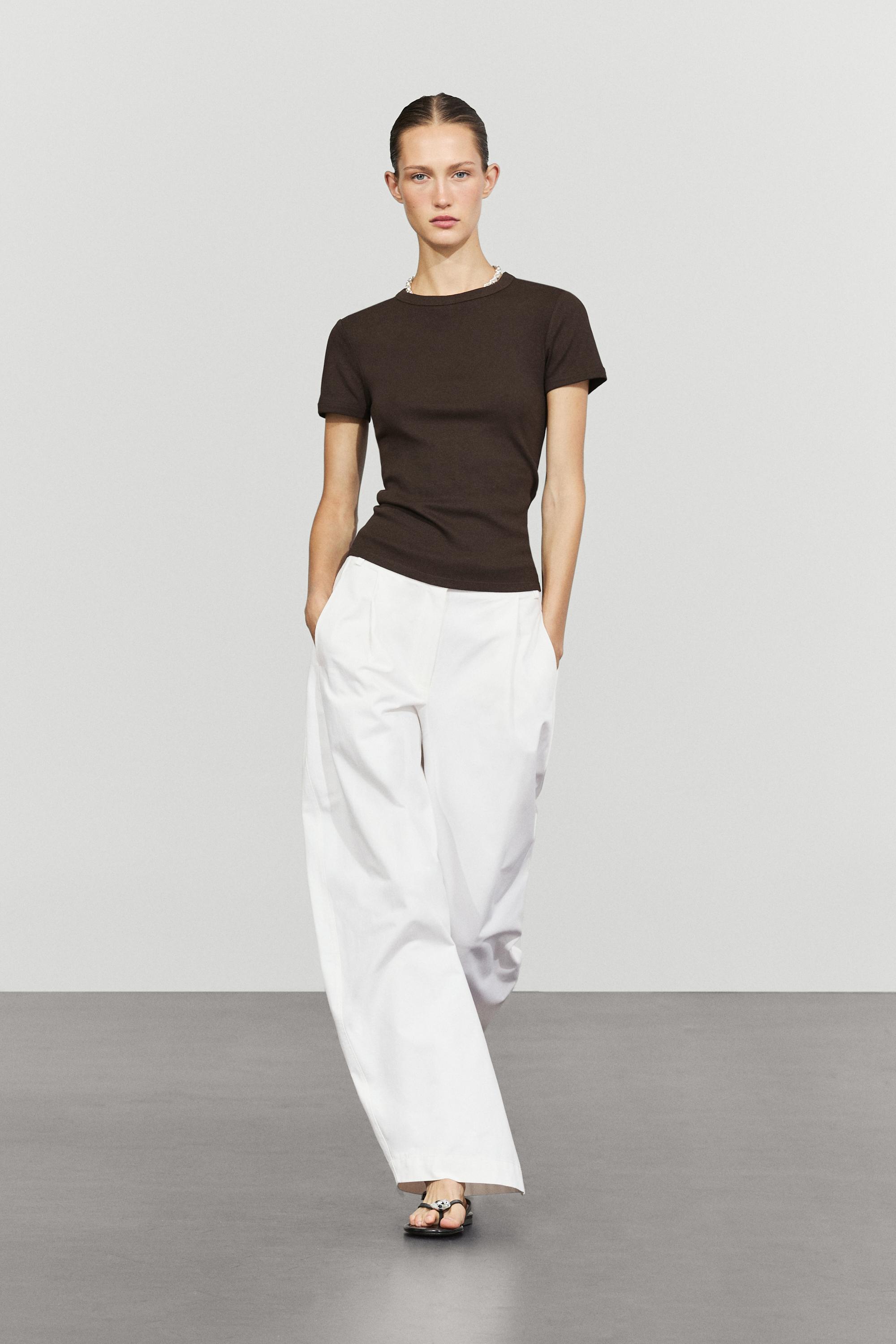 Ribbed short sleeve T-shirt Brown