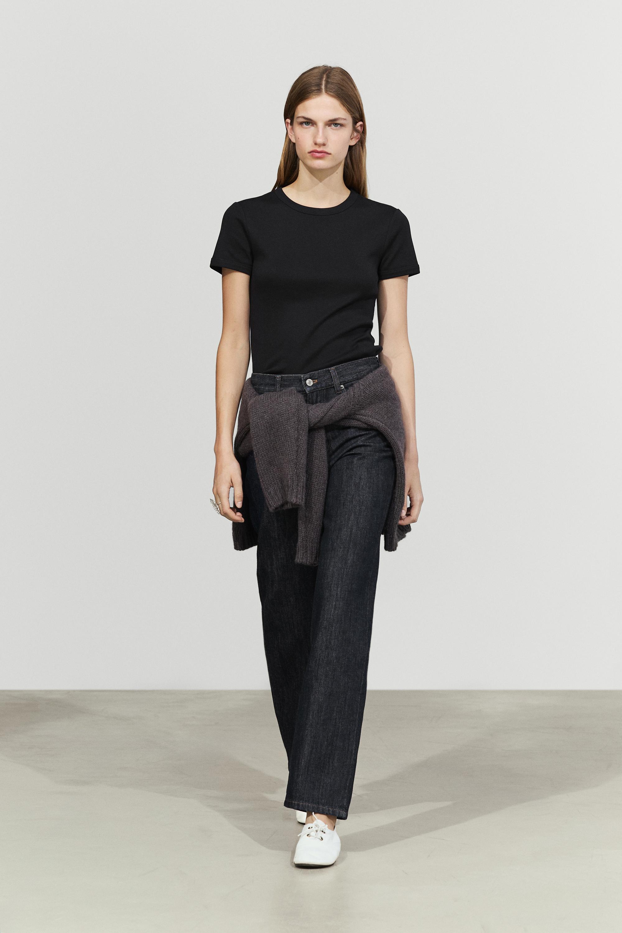 Ribbed short sleeve T-shirt Black