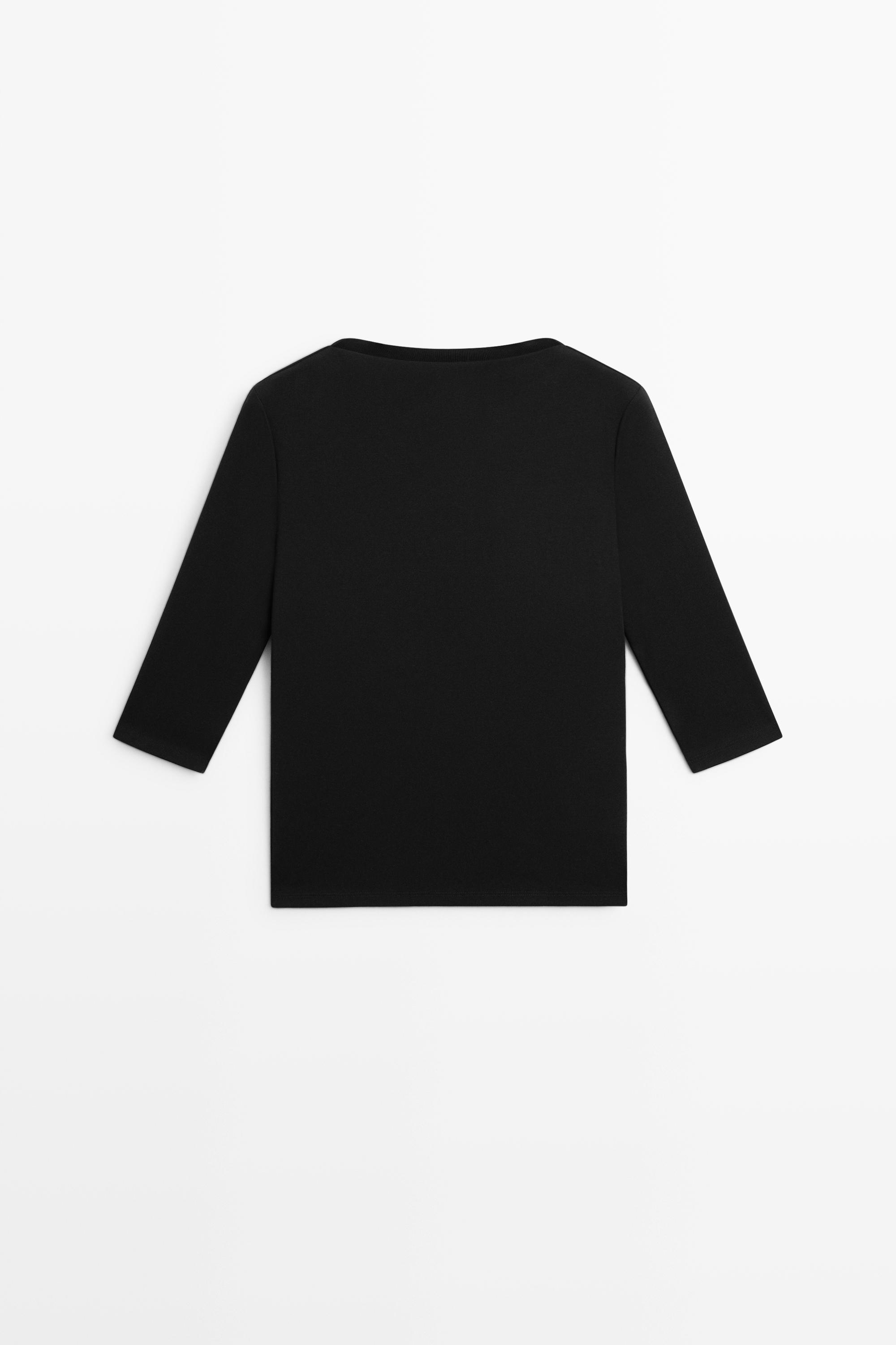Stretch cotton blend mock neck T-shirt Black