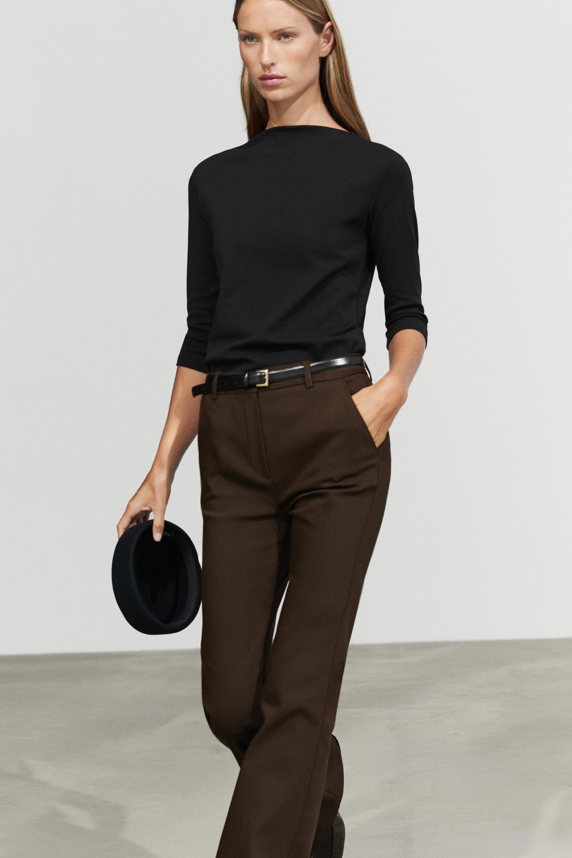 Stretch cotton blend mock neck T-shirt Black