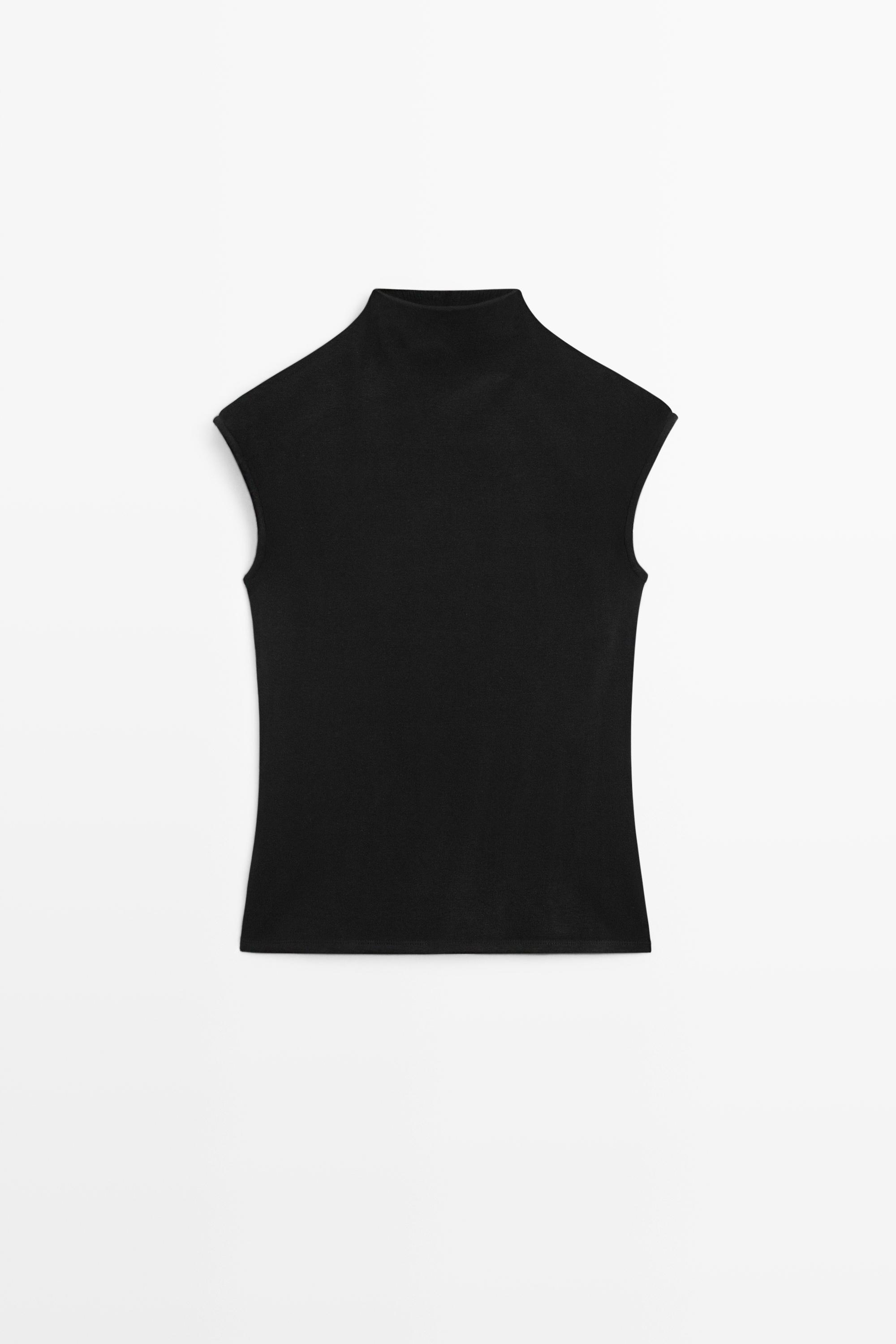 Stretch top with funnel neck Black