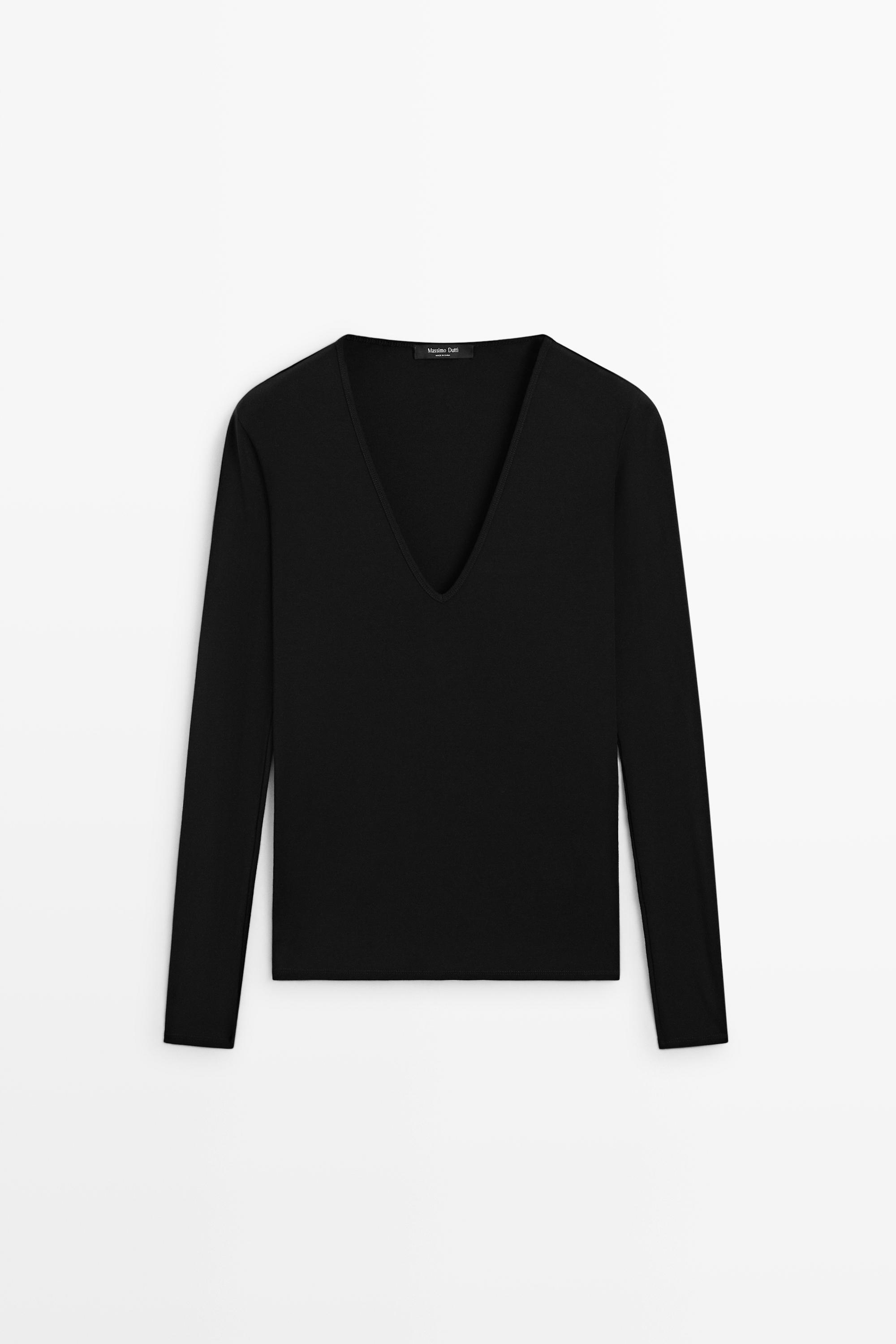 Long sleeve V-neck T-shirt Black