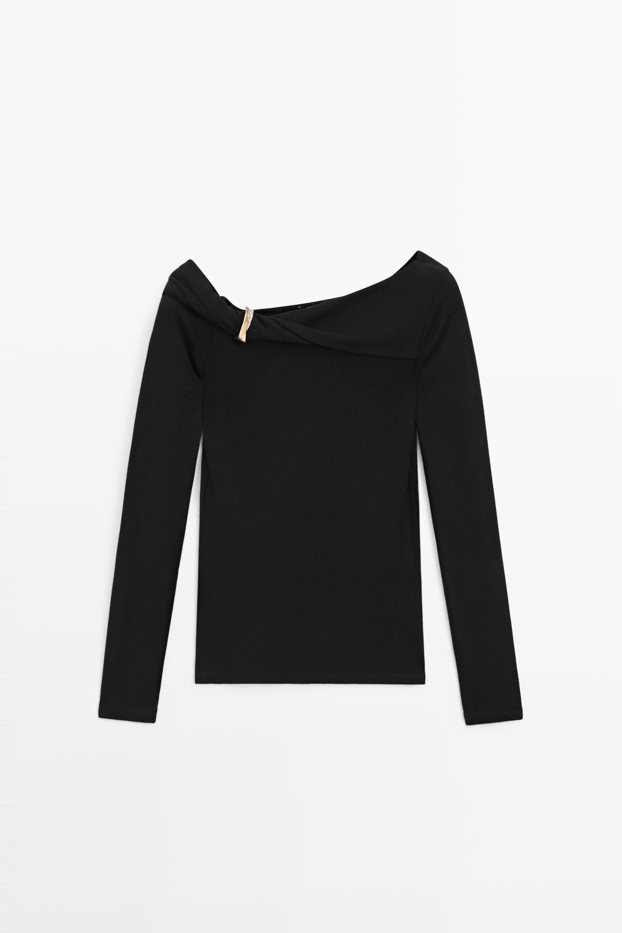 Long sleeve top with metallic detail Black