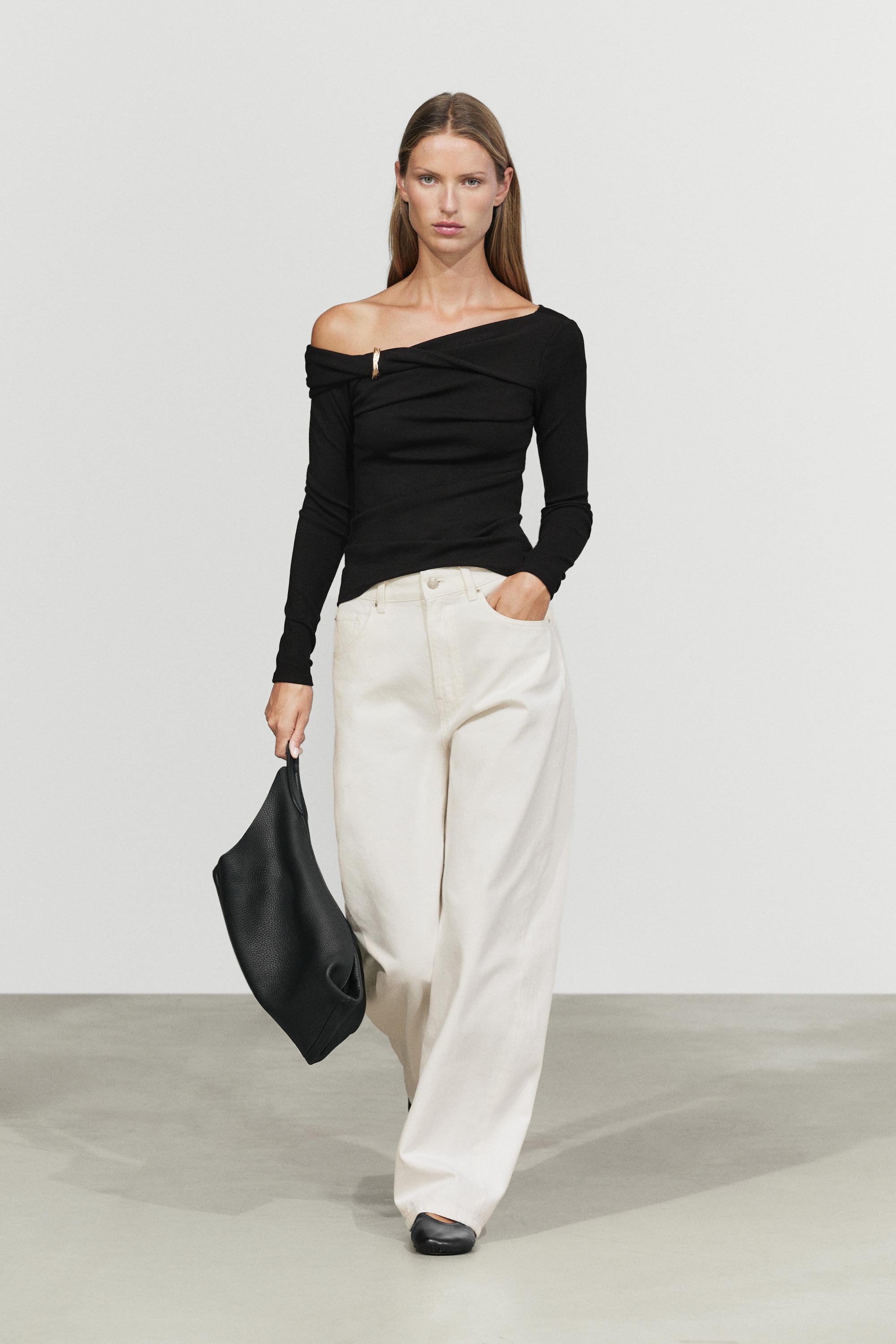 Long sleeve top with metallic detail Black