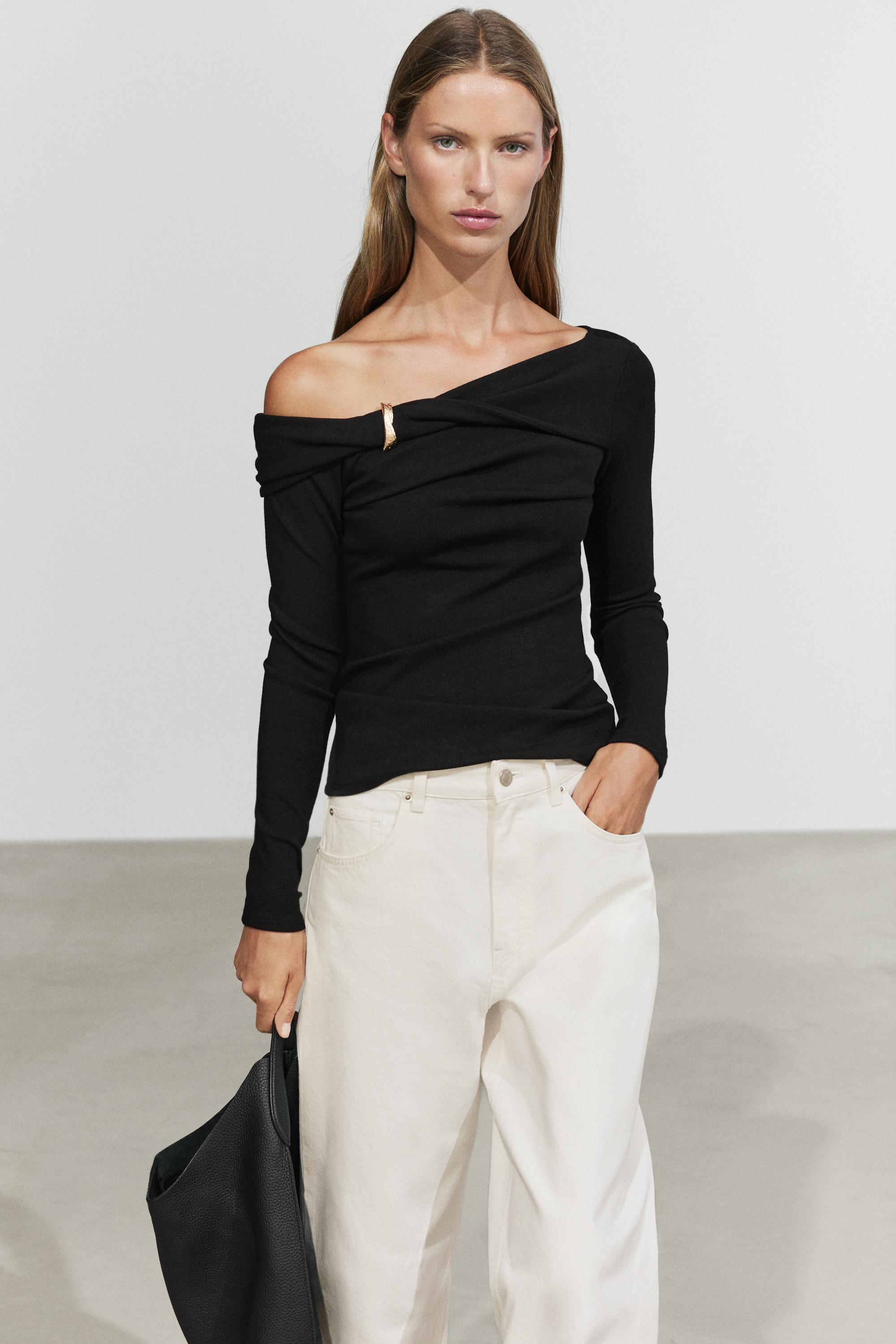 Long sleeve top with metallic detail Black