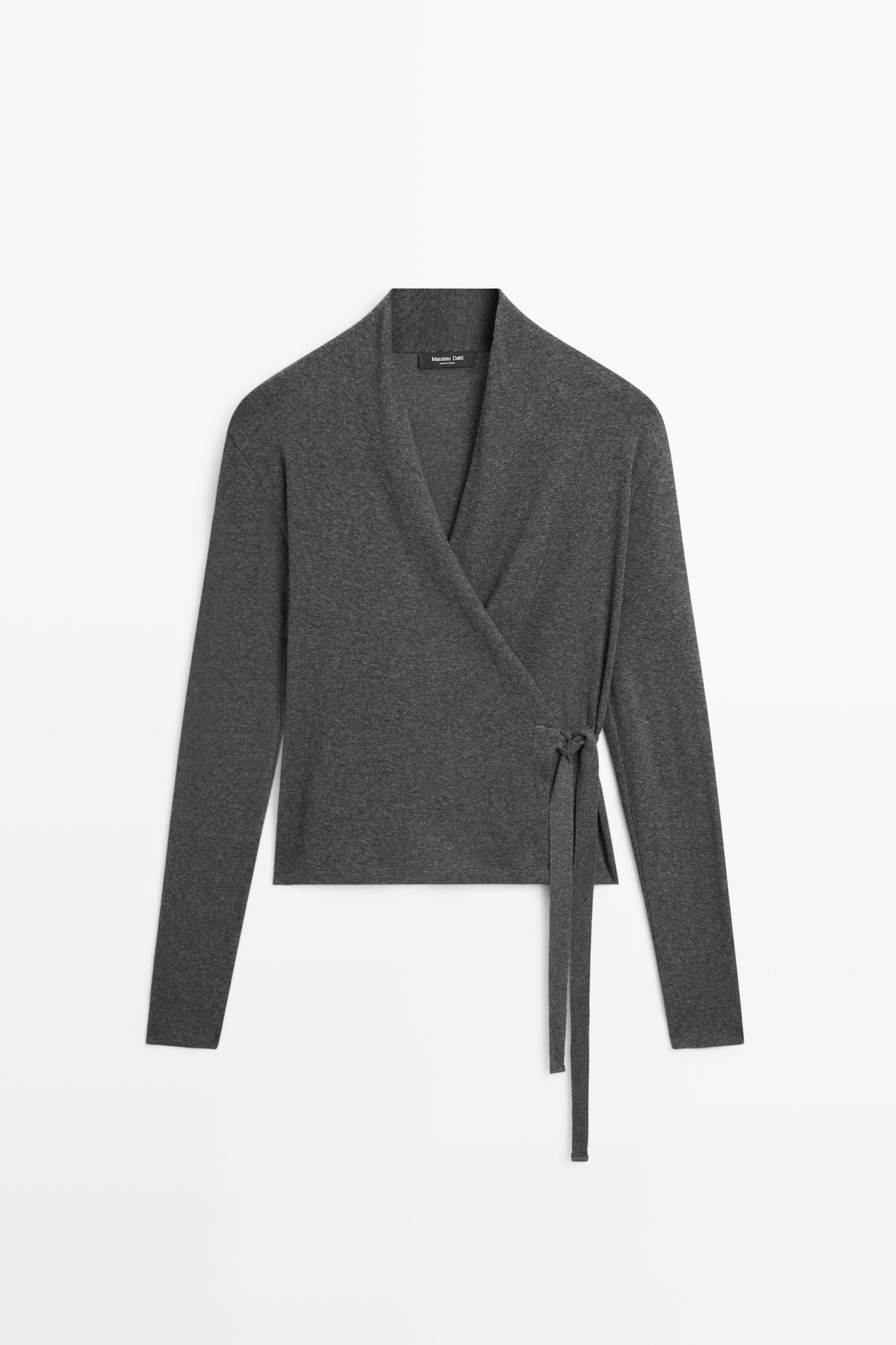Cotton cashmere wrap cardigan Grey Marl