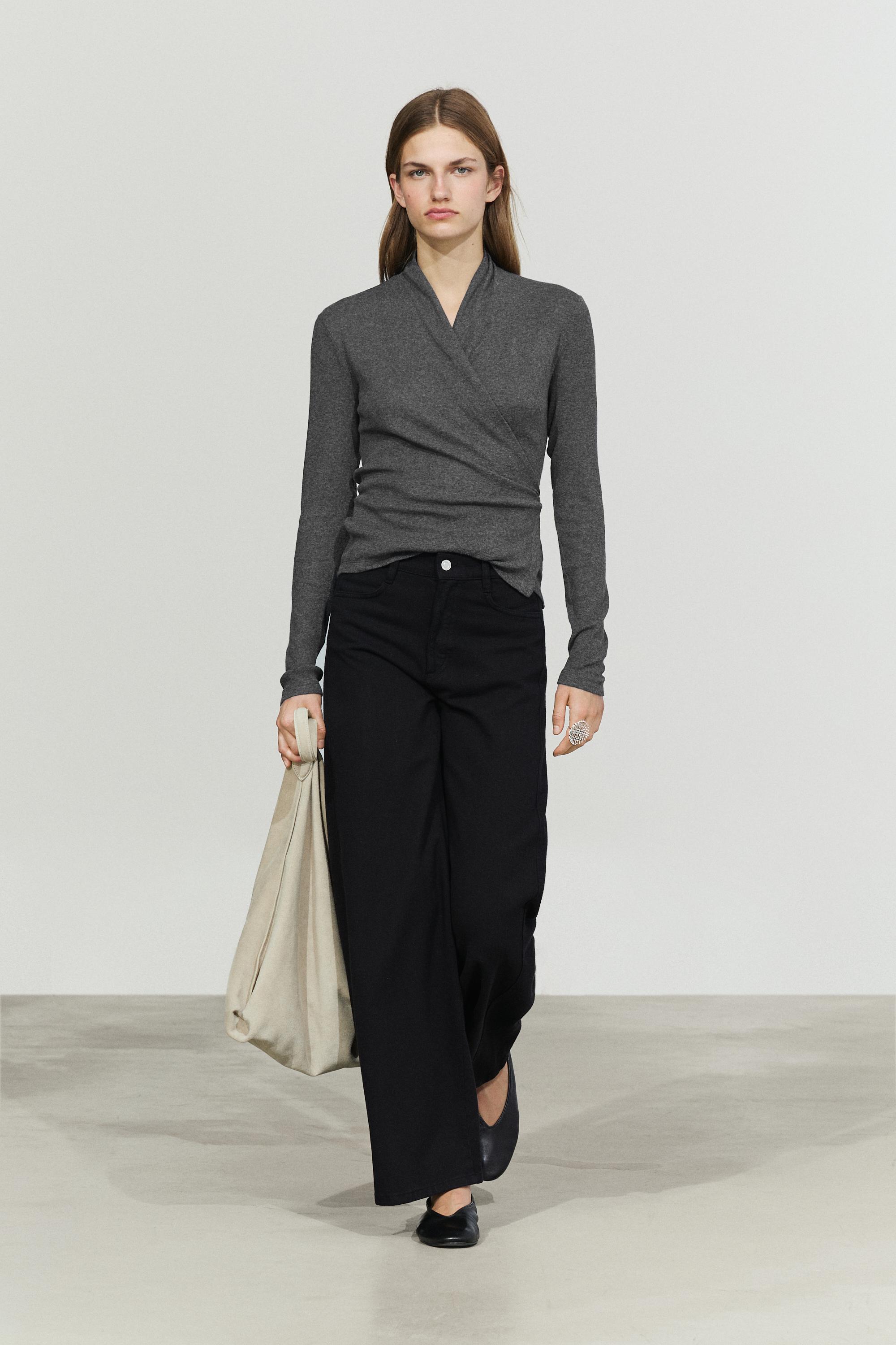 Cotton cashmere wrap cardigan Grey Marl