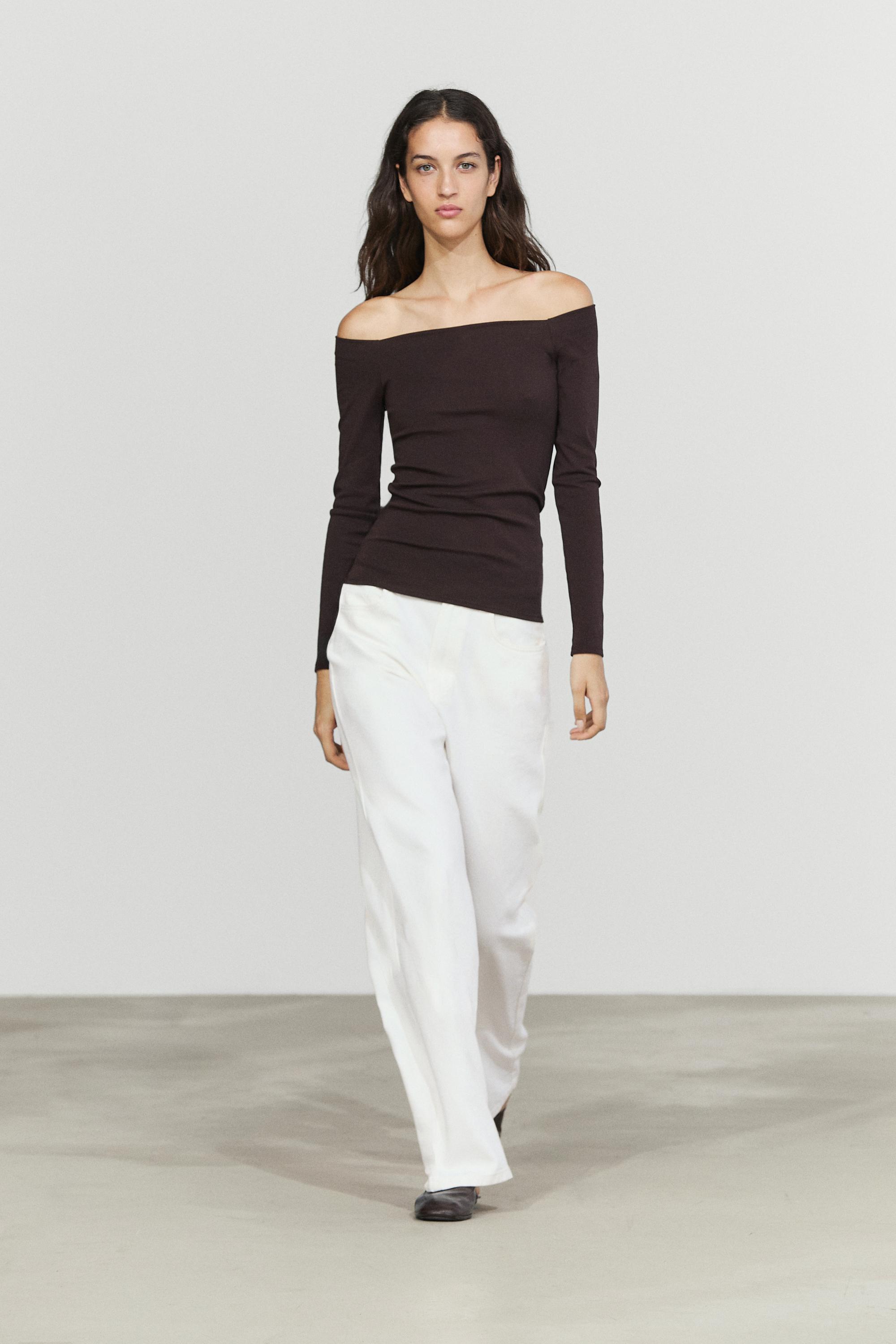 Stretch long sleeve top Brown