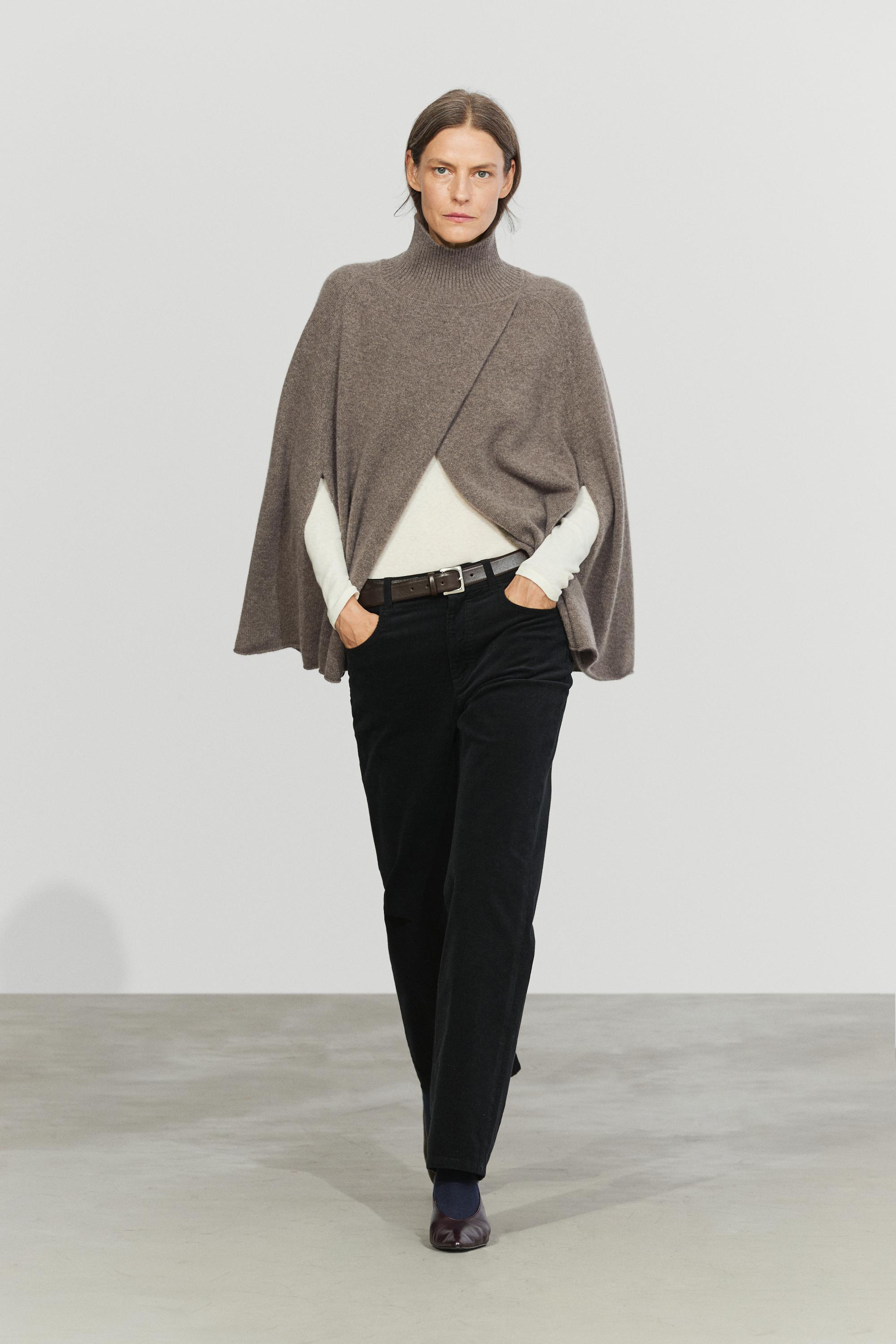 100% cashmere knit cape with wrap detail Dark Khaki