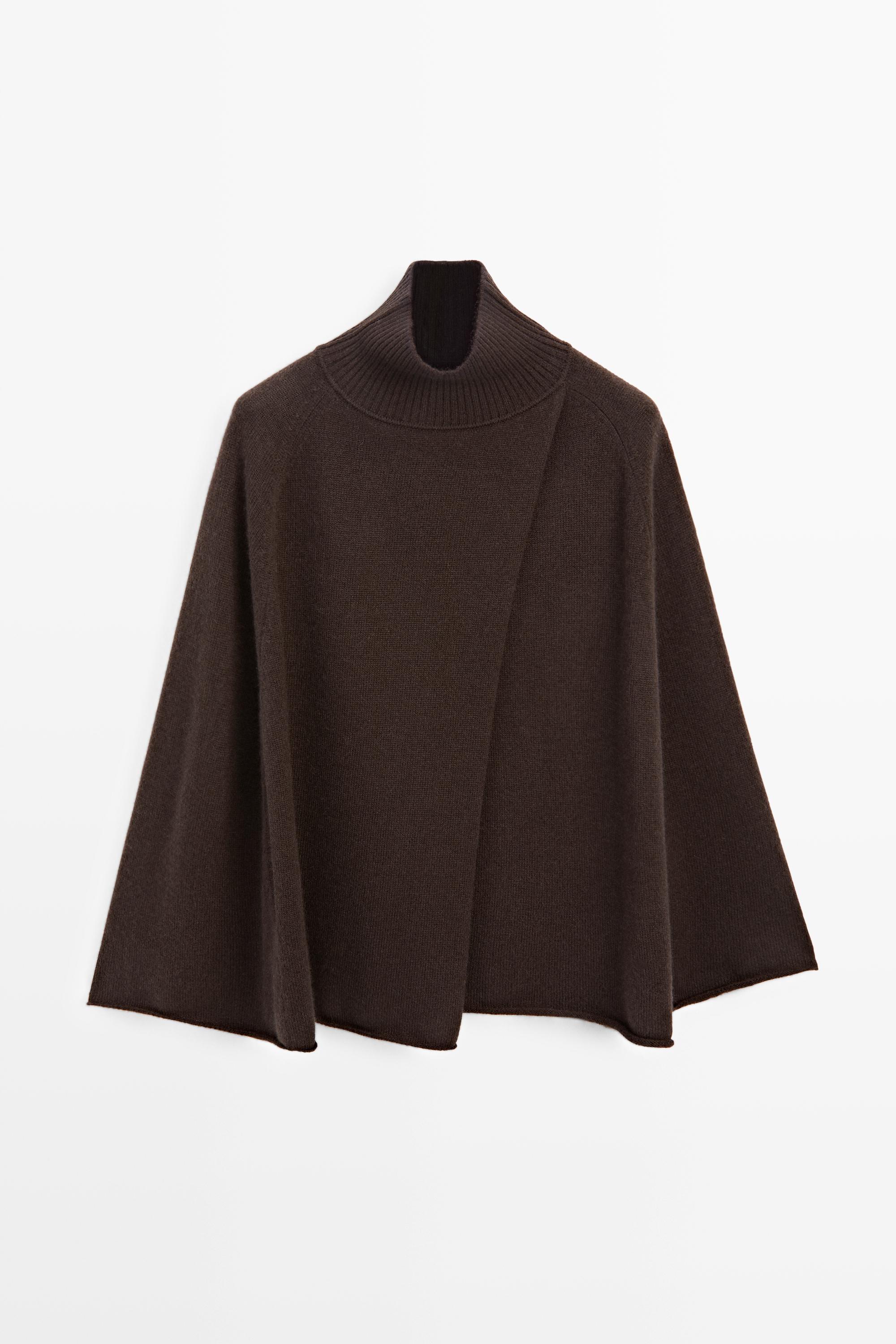 100% cashmere knit cape with wrap detail Brown