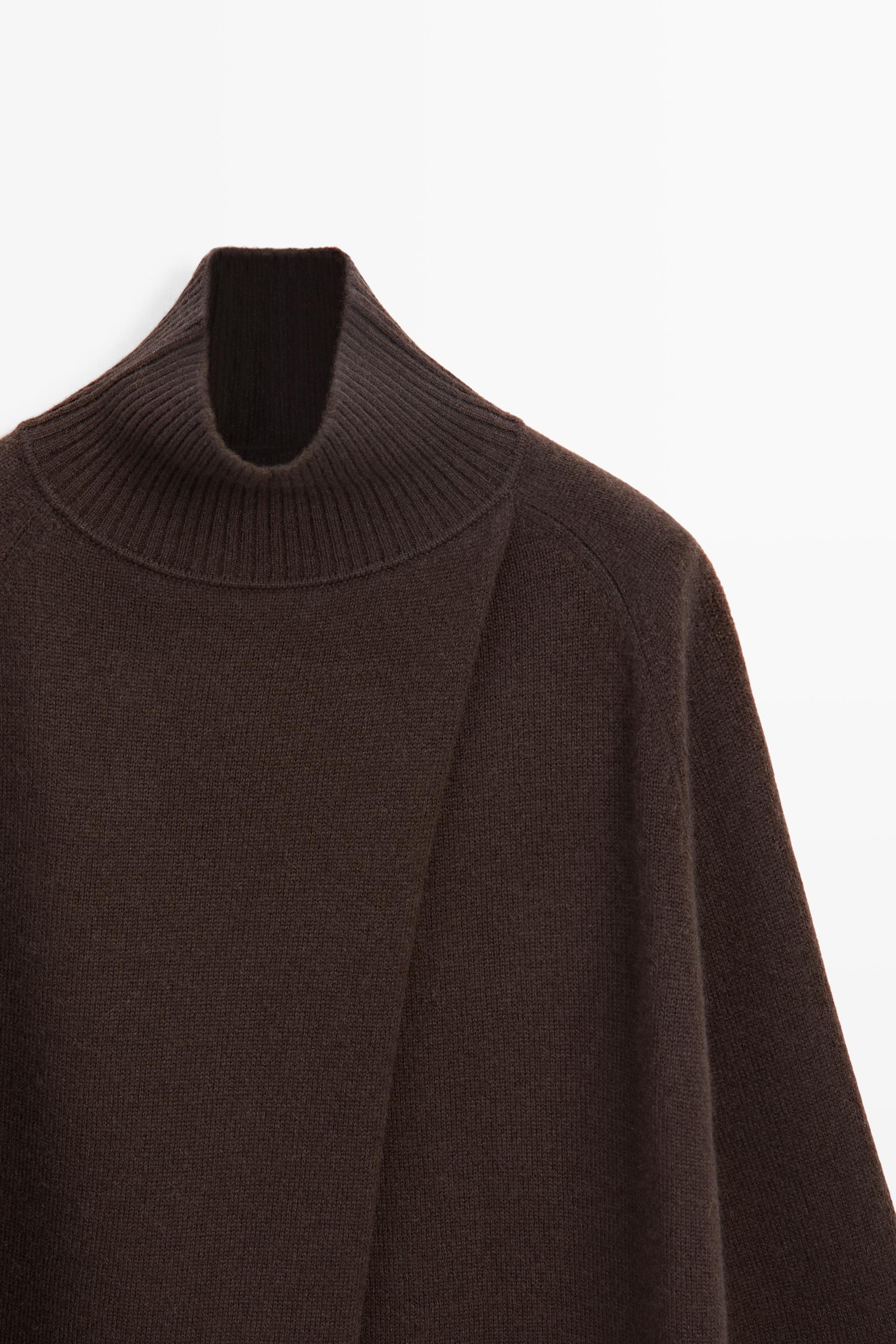 100% cashmere knit cape with wrap detail Brown