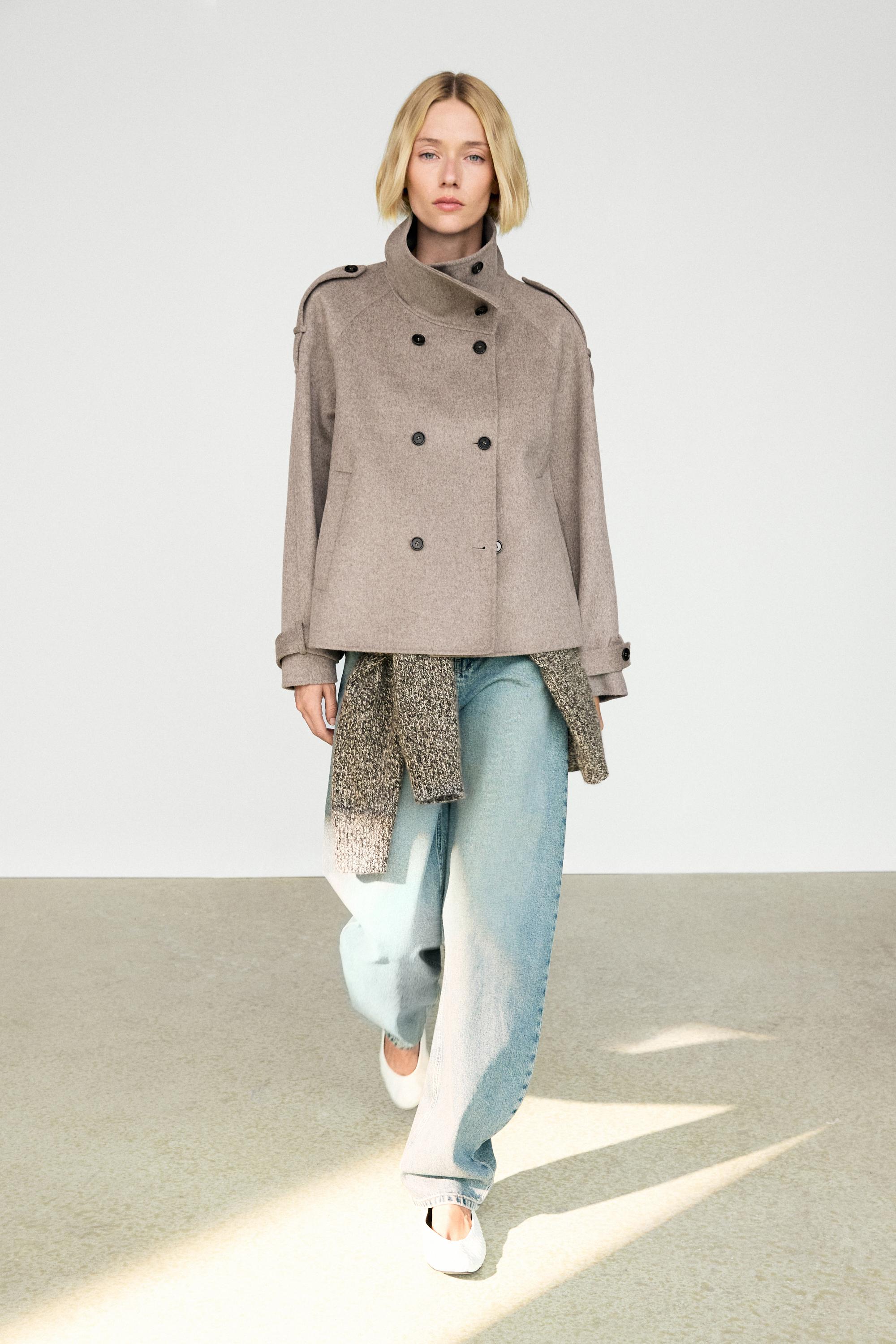 Cropped button detail trench coat Brown