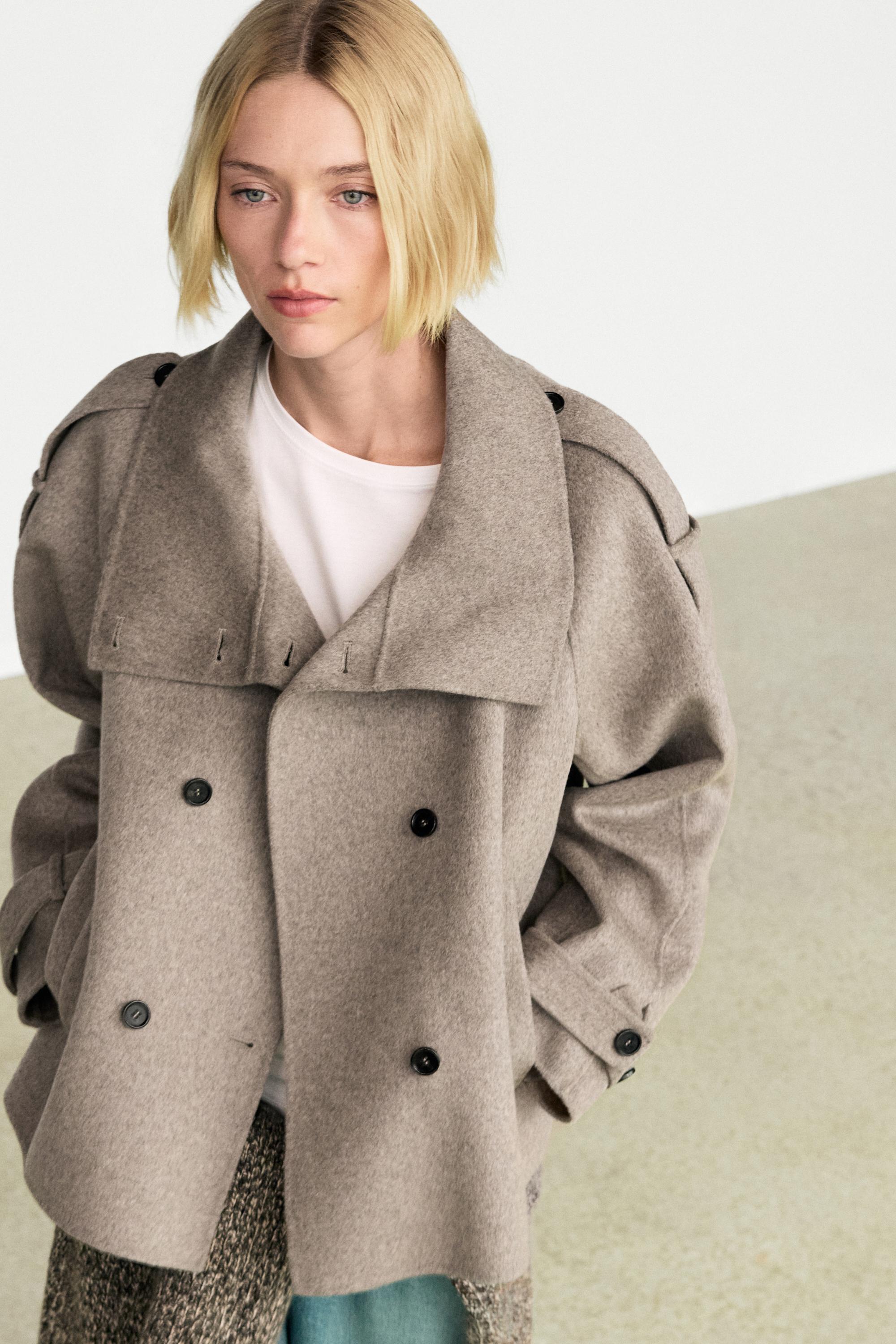Cropped button detail trench coat Brown