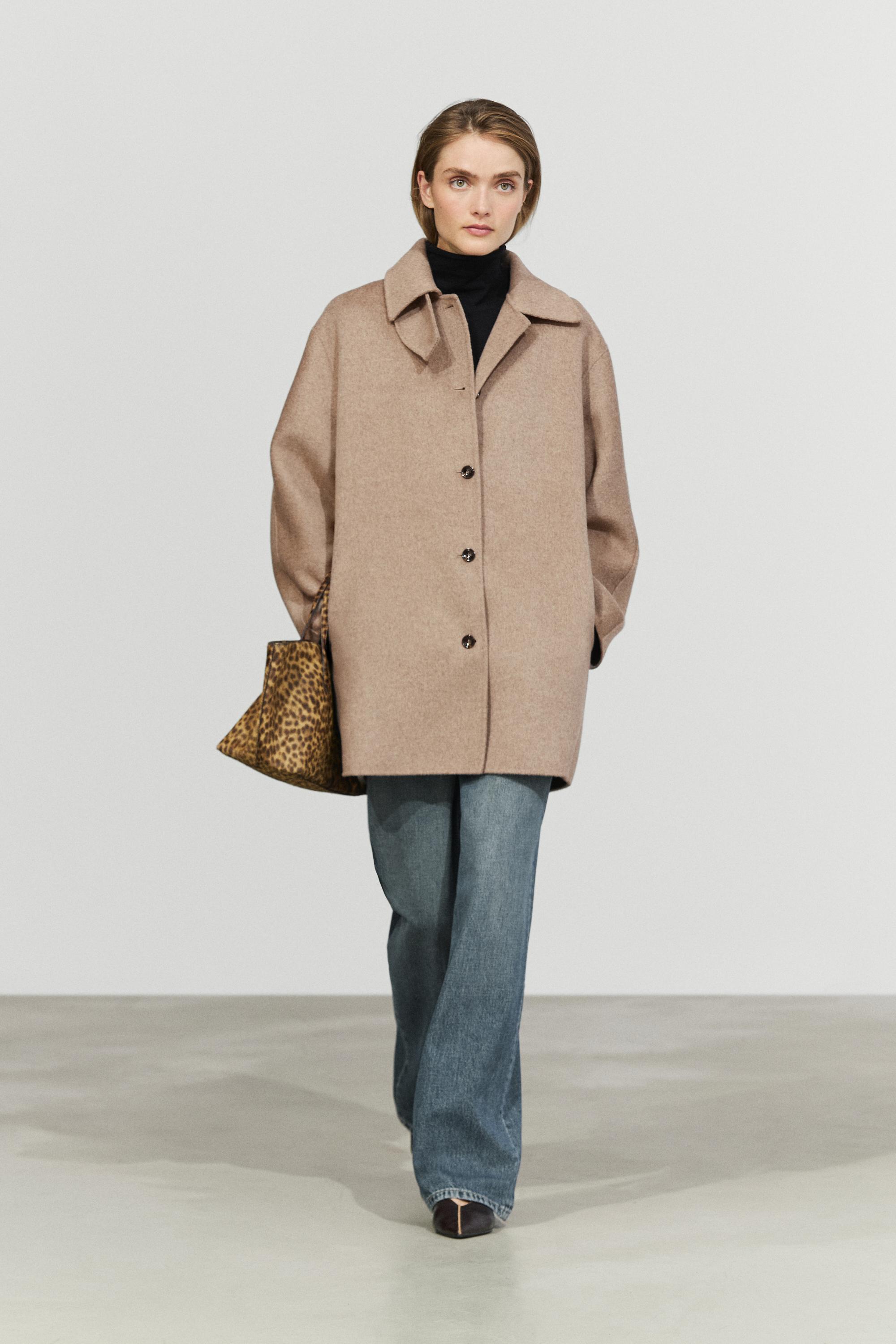 Melange coat with collar detail Taupe Grey