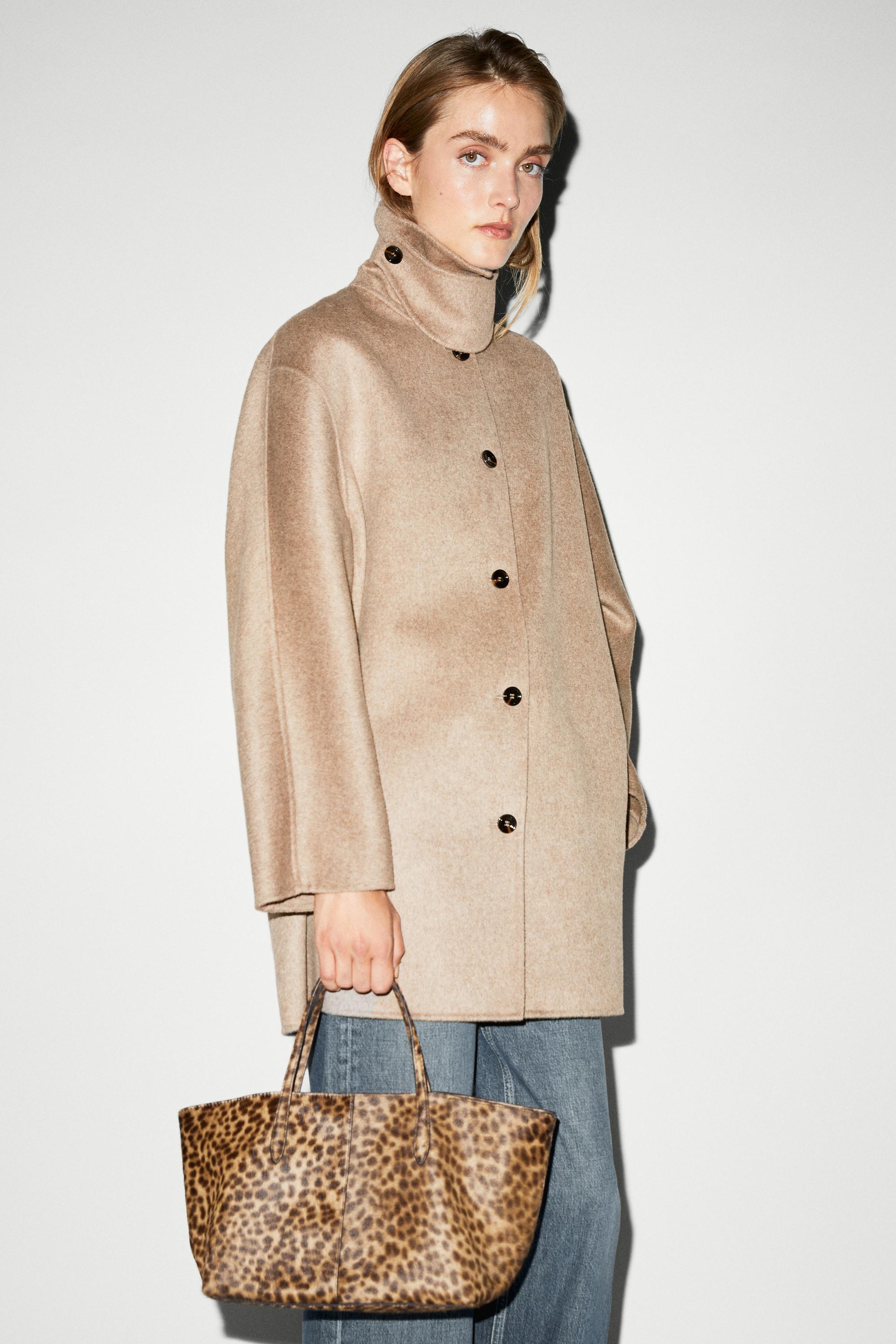 Melange coat with collar detail Taupe Grey