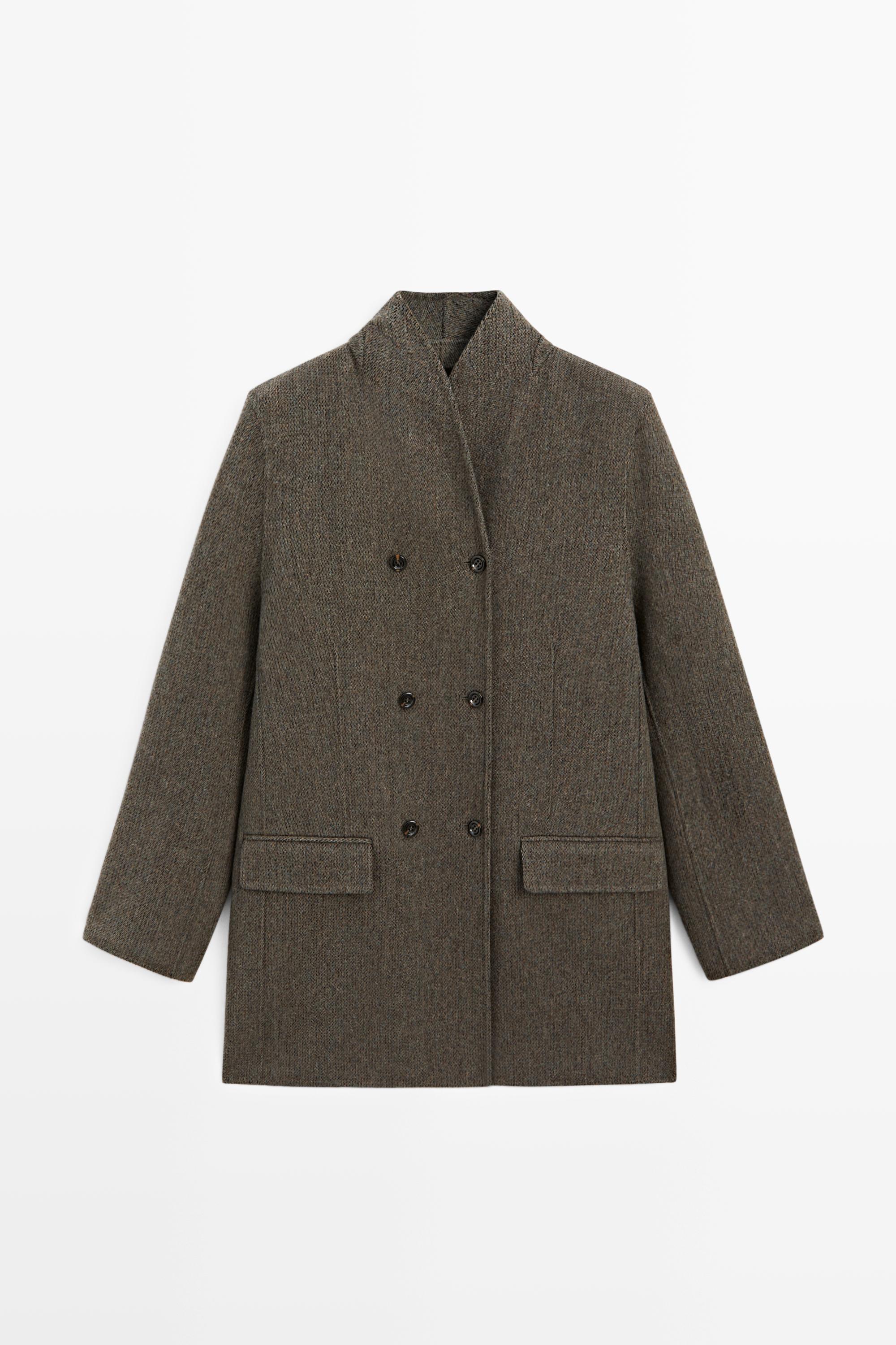 Mid-length double-breasted coat with button detail Brown
