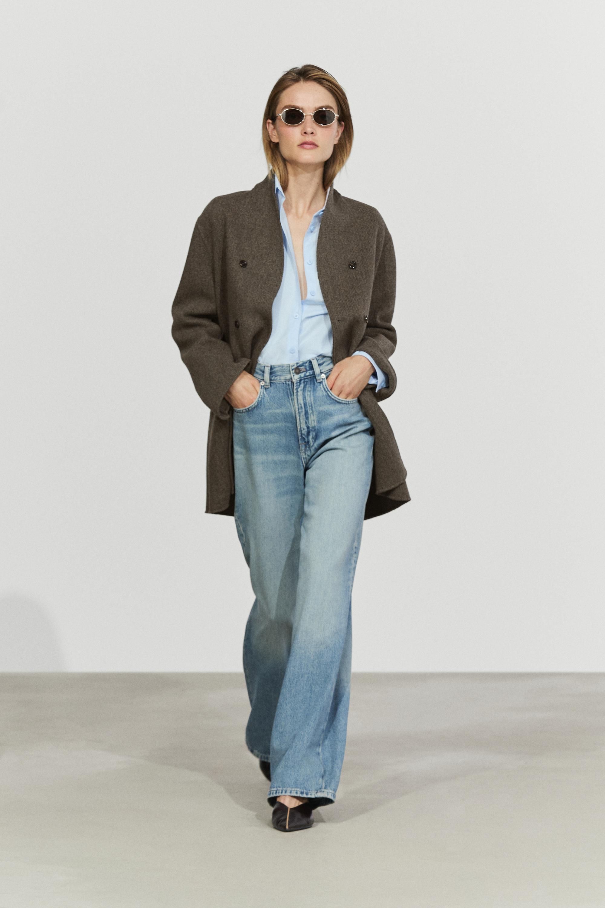 Mid-length double-breasted coat with button detail Brown