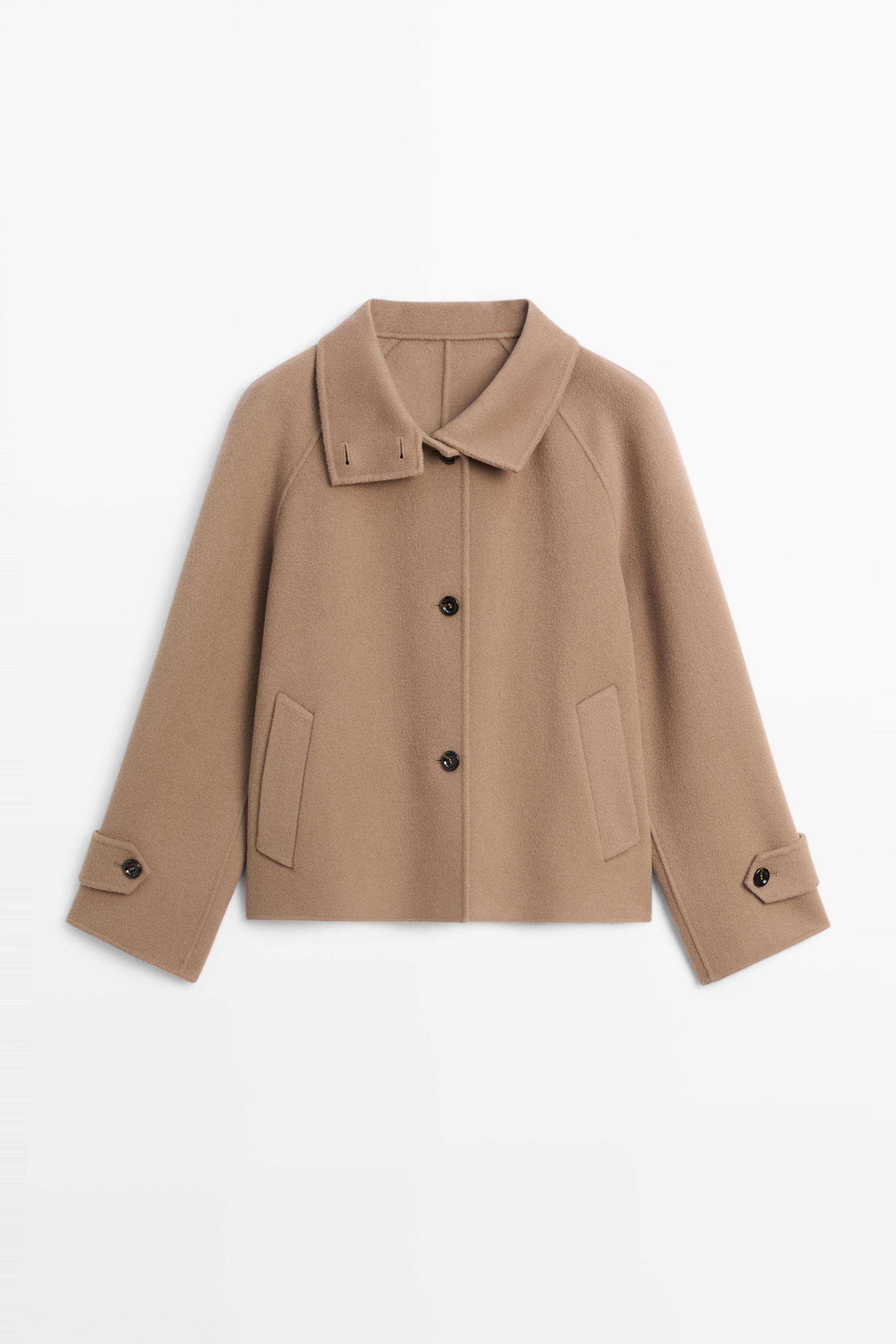 Short stand-up collar wool blend coat Khaki